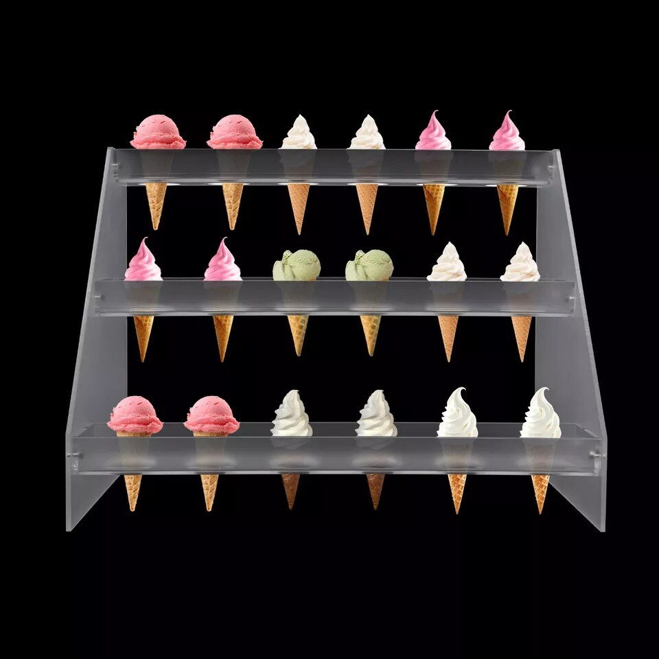 3 Layer Acrylic 18 Cone Ice Cream Cone Holder Tray Display Stand Rack Wedding