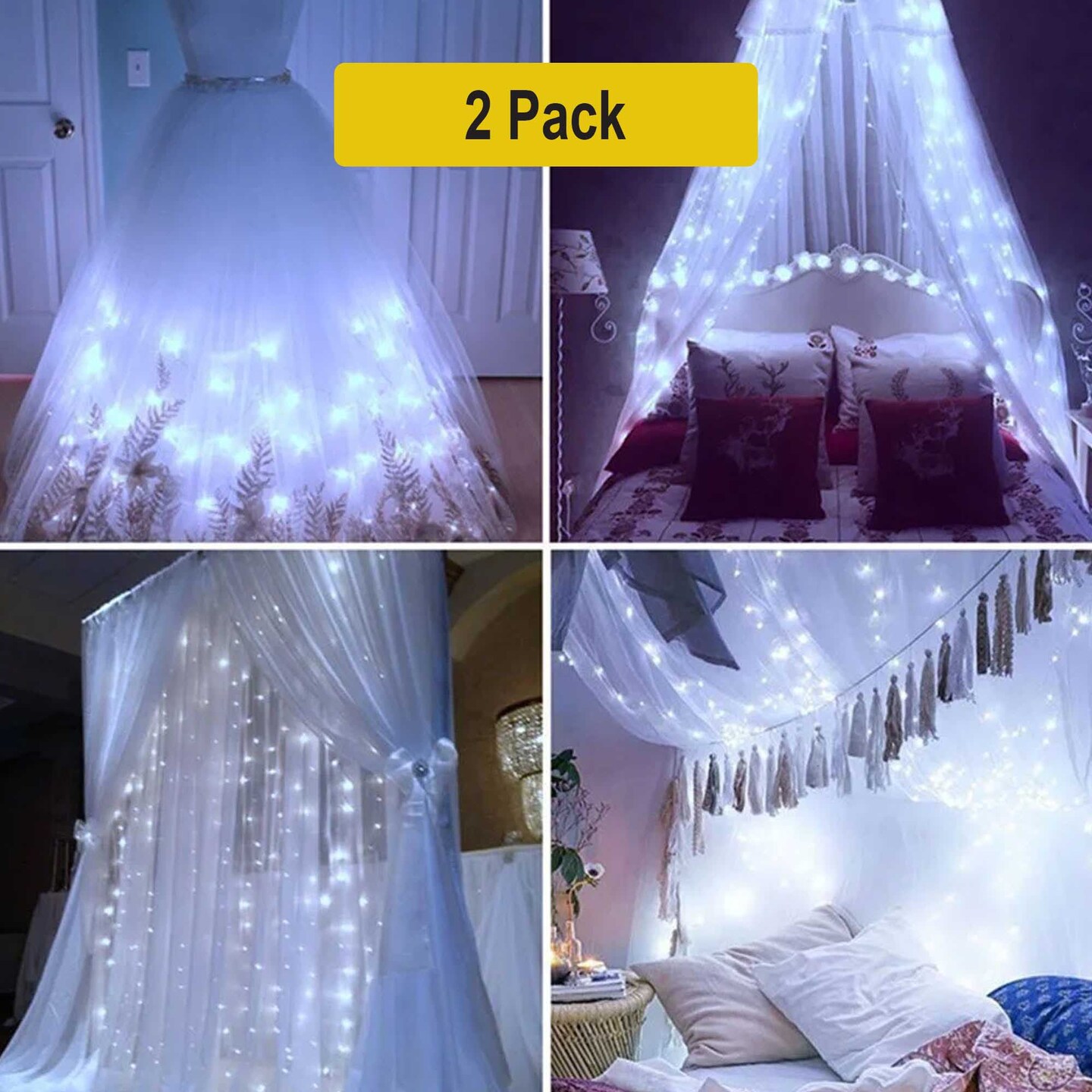 Extra Long 100 LED White Fairy Lights — USB Plug, Silver Copper Wire, 34ft