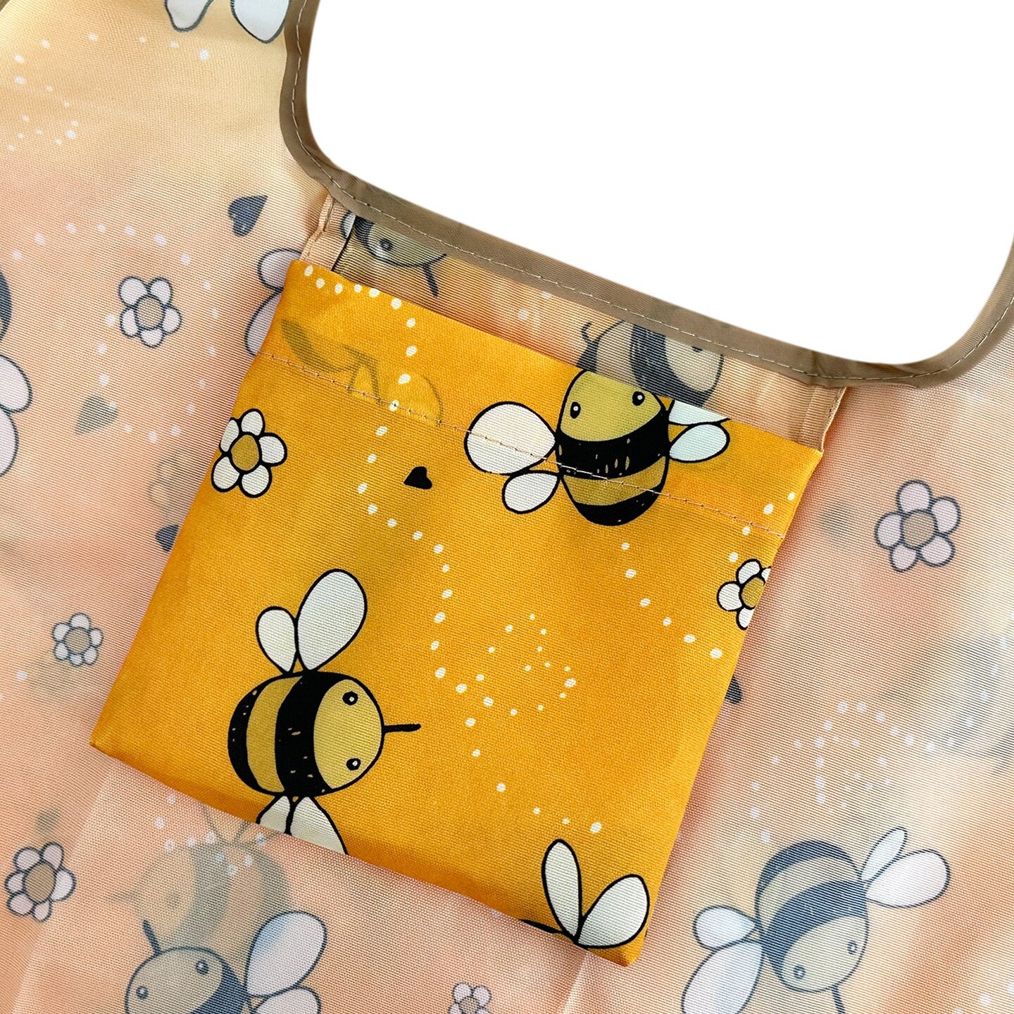 Wrapables Foldable Tote Nylon Reusable Grocery Bag (Set of 2), Yellow Bees