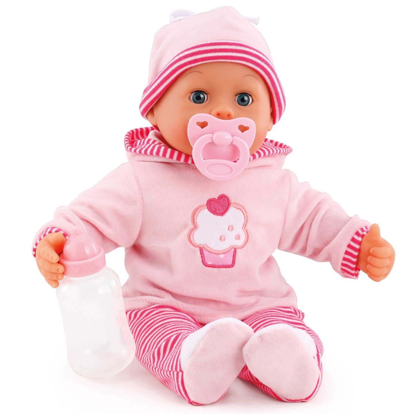 First Words Baby: Pink Cupcake 24 Sounds 15&#x22; Doll - Pacifier &#x26; Bottle, Sleeping Eyes, Press Tummy For Sounds, Ages 3+