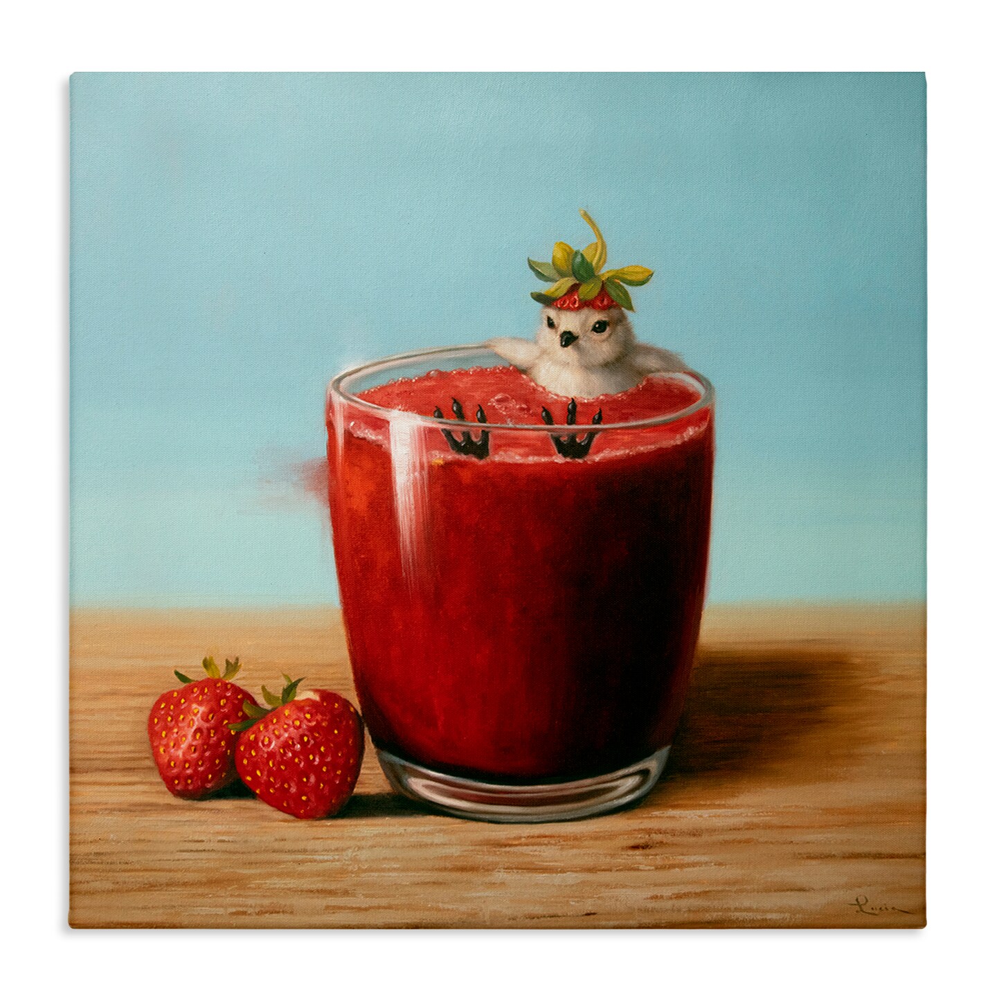 Stupell Industries Bird in Strawberry Drink Canvas Wall Art Design by Lucia Heffernan