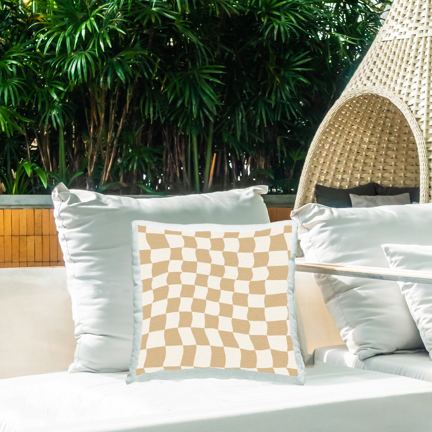 Wavy Checkered Pattern Design by Carrie Cantwell Outdoor Printed Pillow