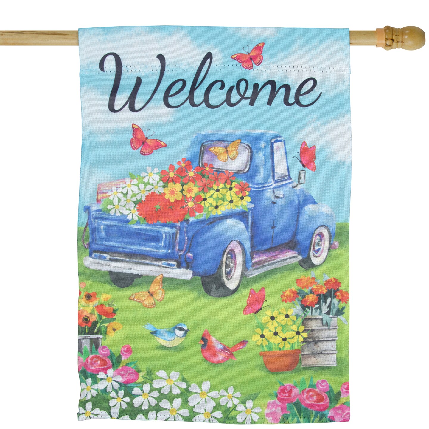 Northlight Welcome Pickup Truck with Flowers Outdoor House Flag 28&#x22; x 40&#x22;