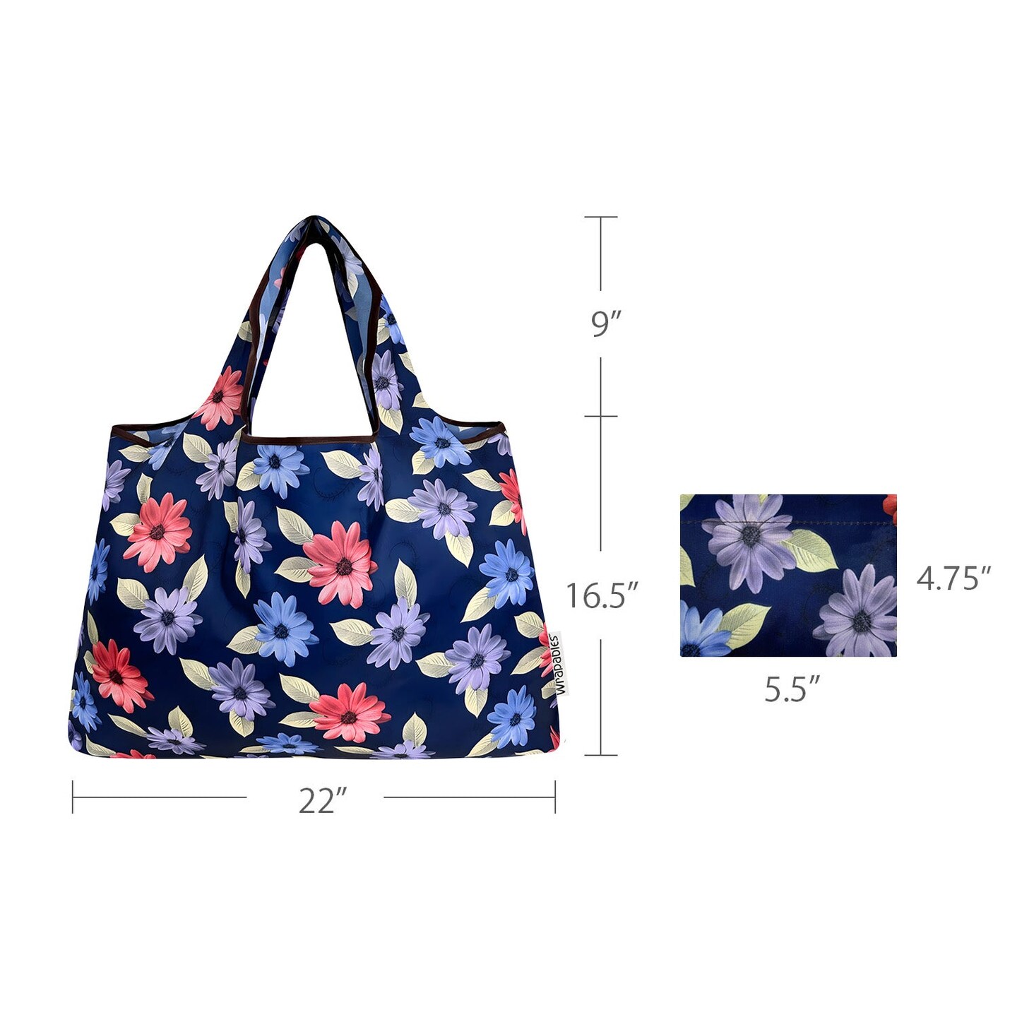 Wrapables Large Foldable Tote Nylon Reusable Grocery Bags, Colorful Daisies