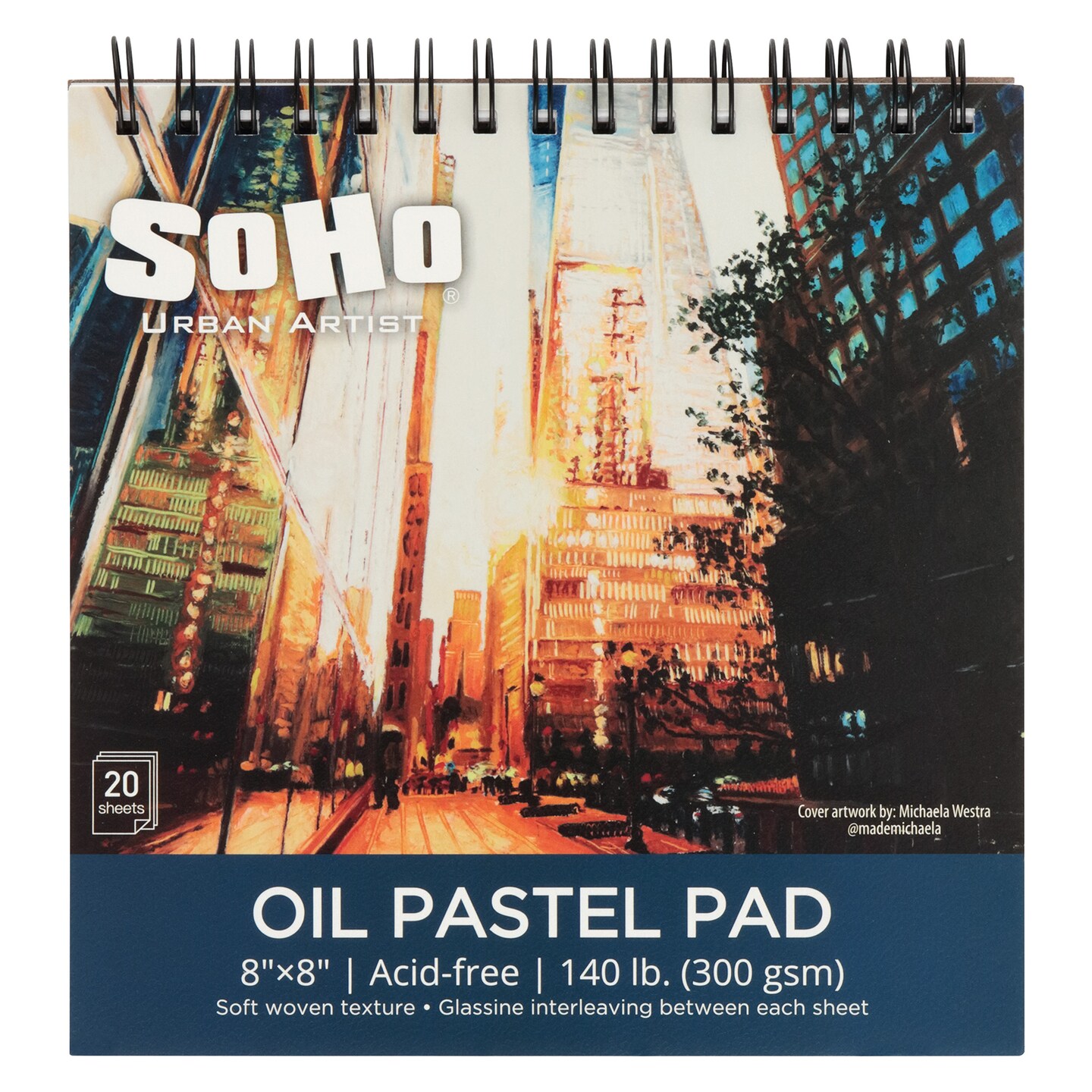 SoHo Urban Artist Fine Textured Professional Pastel Paper Pad - 140 lb. - Acid-Free Fine Textured Canvas Paper with Glassine Sheets, 20 Perforated Sheets, Durable Oil Pastel Paper for Artists