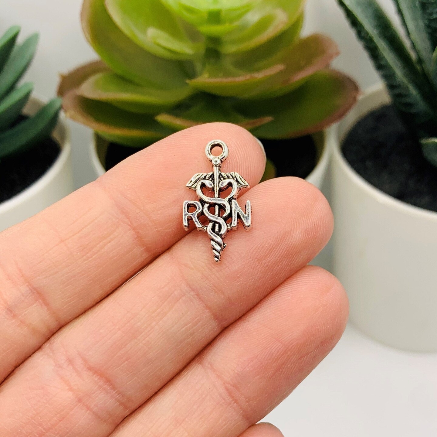 4, 20 or 50 Pieces: Silver RN with Caduceus Charms