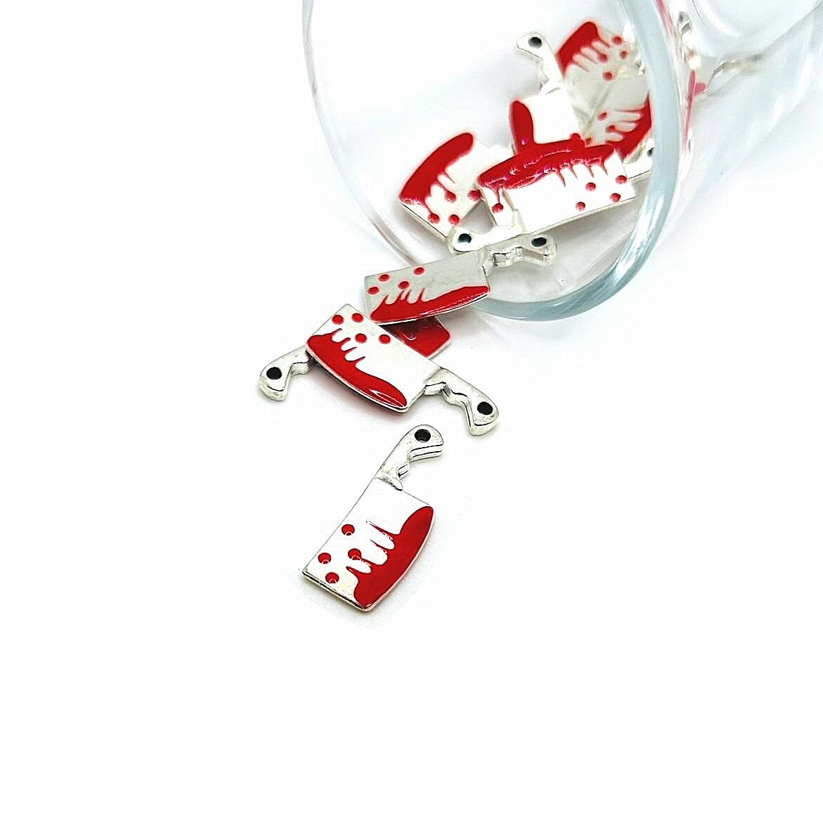 1, 4, 20 or 50 Pieces: Bloody Cleaver Knife Charms, Double Sided