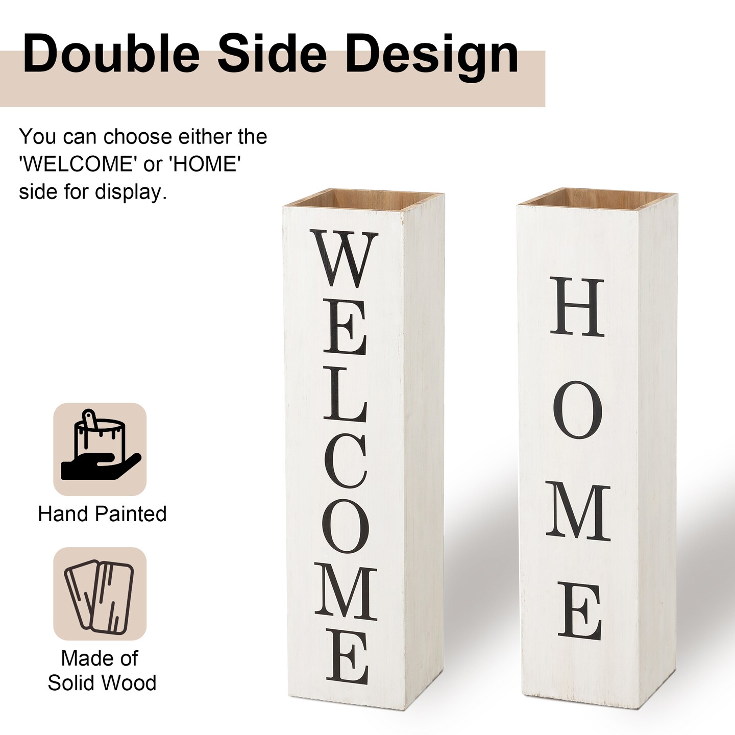 Set of 2 30"H Double Sided Solid Wood Boxed "WELCOME" Porch Signs