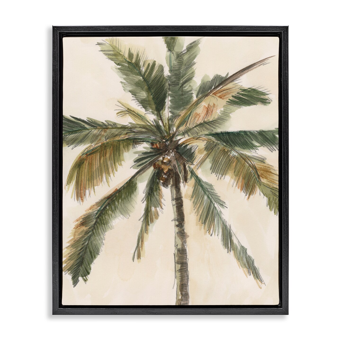 Stupell Industries Palm Tree on Beige Framed Floater Canvas Wall Art Design by Ethan Harper