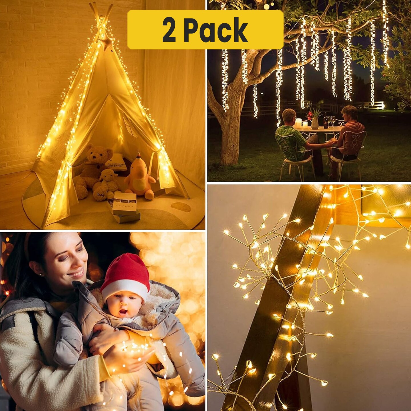 Christmas Elegant Silver Copper Cluster Fairy Lights