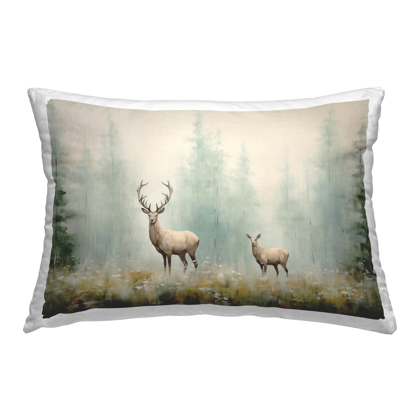 Faraway Deer in Meadow Decorative Printed Throw Pillow Design by Arlington Prints, 14 x 7 x 20