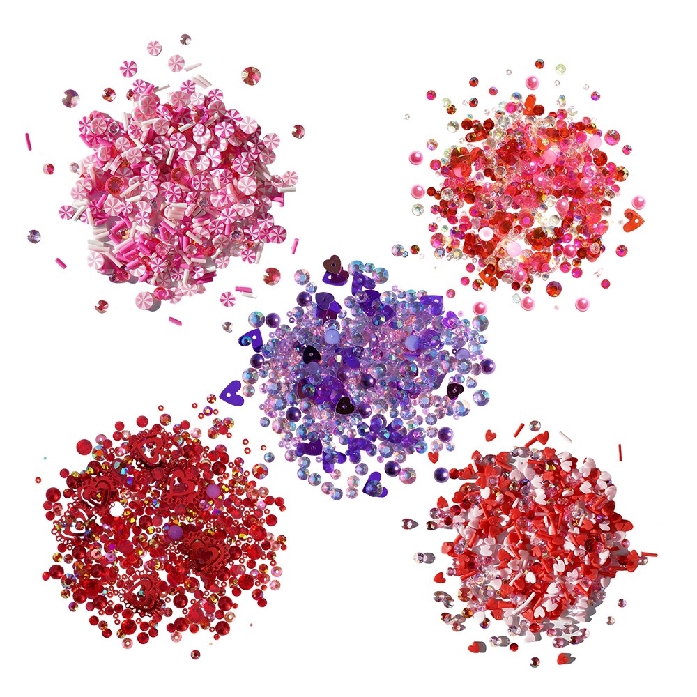 Buttons Glore Valentine’s Day Embellishment Set – 50g of Flat Back Pearls, Heart Sequins, Sprinkles & Rhinestones for DIY Crafts, Scrapbooking & Shaker Projects