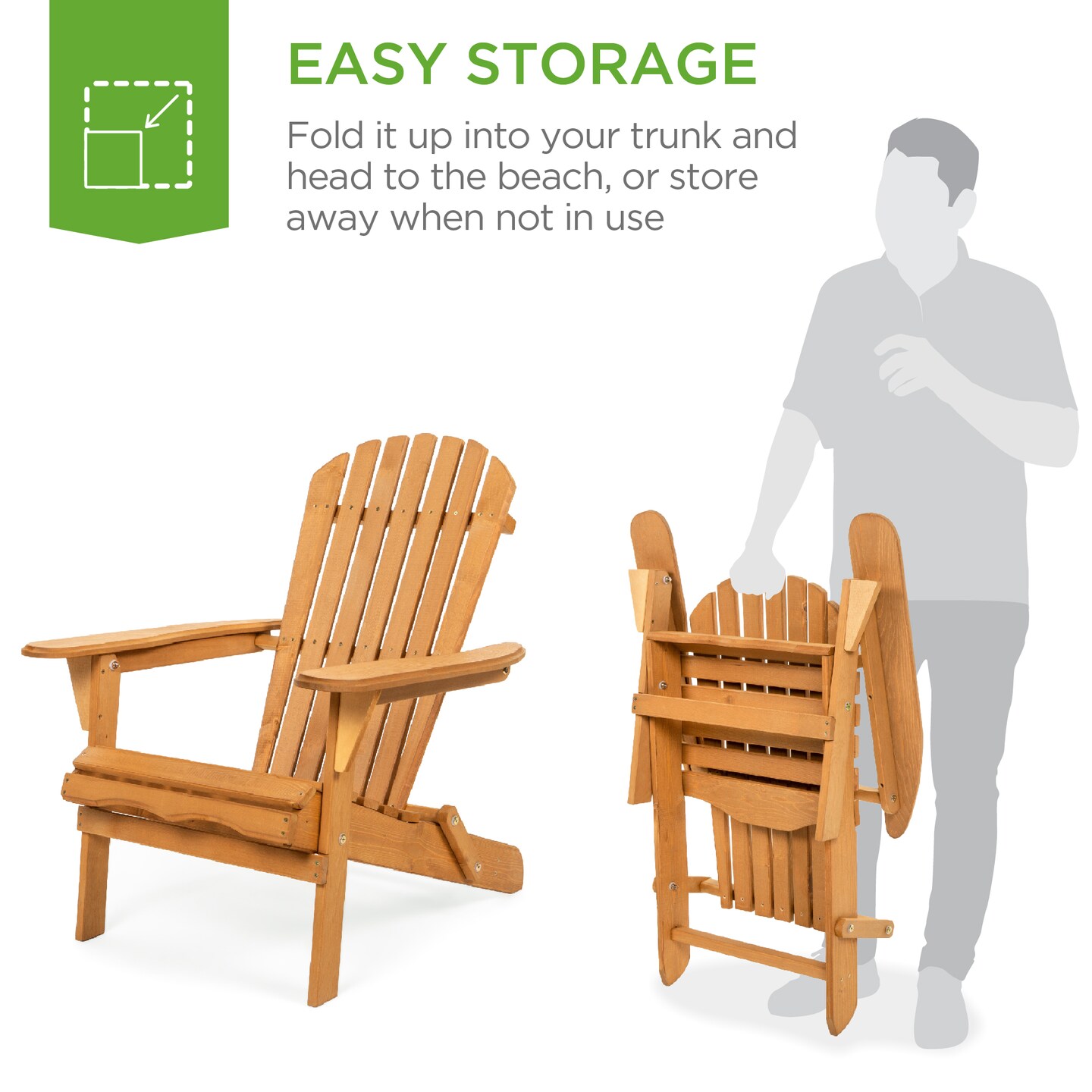 Best Choice Products Folding Adirondack Chair Outdoor, Wooden Accent Lounge Furniture w/ 350lb Capacity