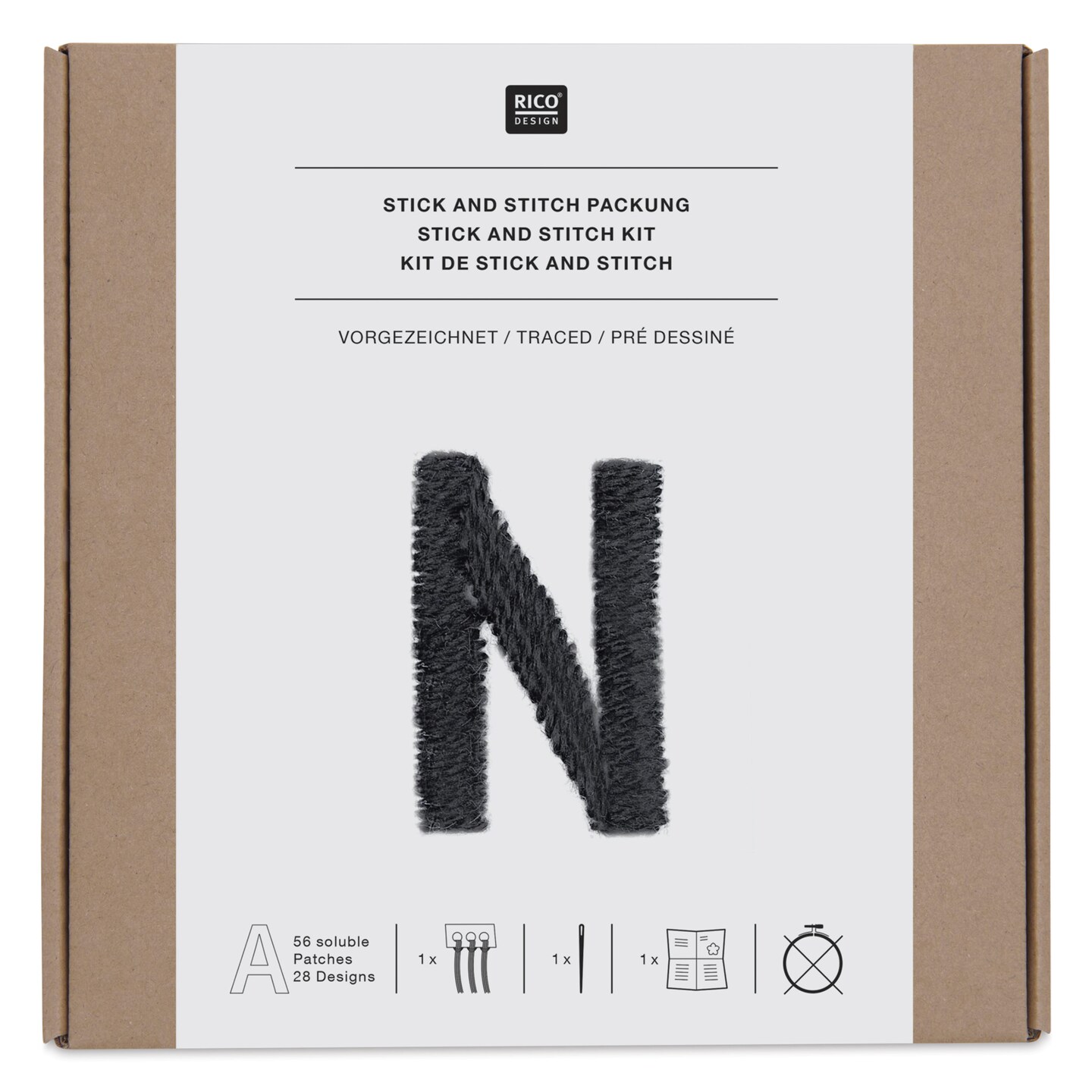 Rico Design Stick and Stitch Embroidery Kit - Pkg of 56, Blank Alphabet