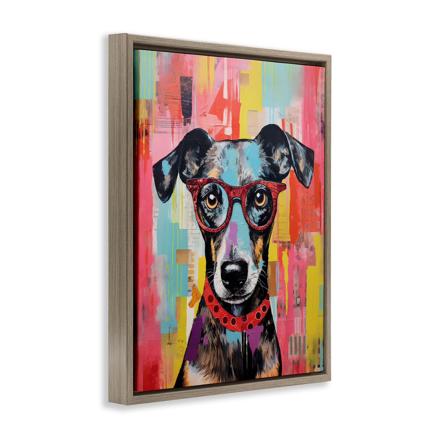 Stupell Industries Quirky Spectacle Dog Framed Floater Canvas Wall Art Design by LSR Design Studio