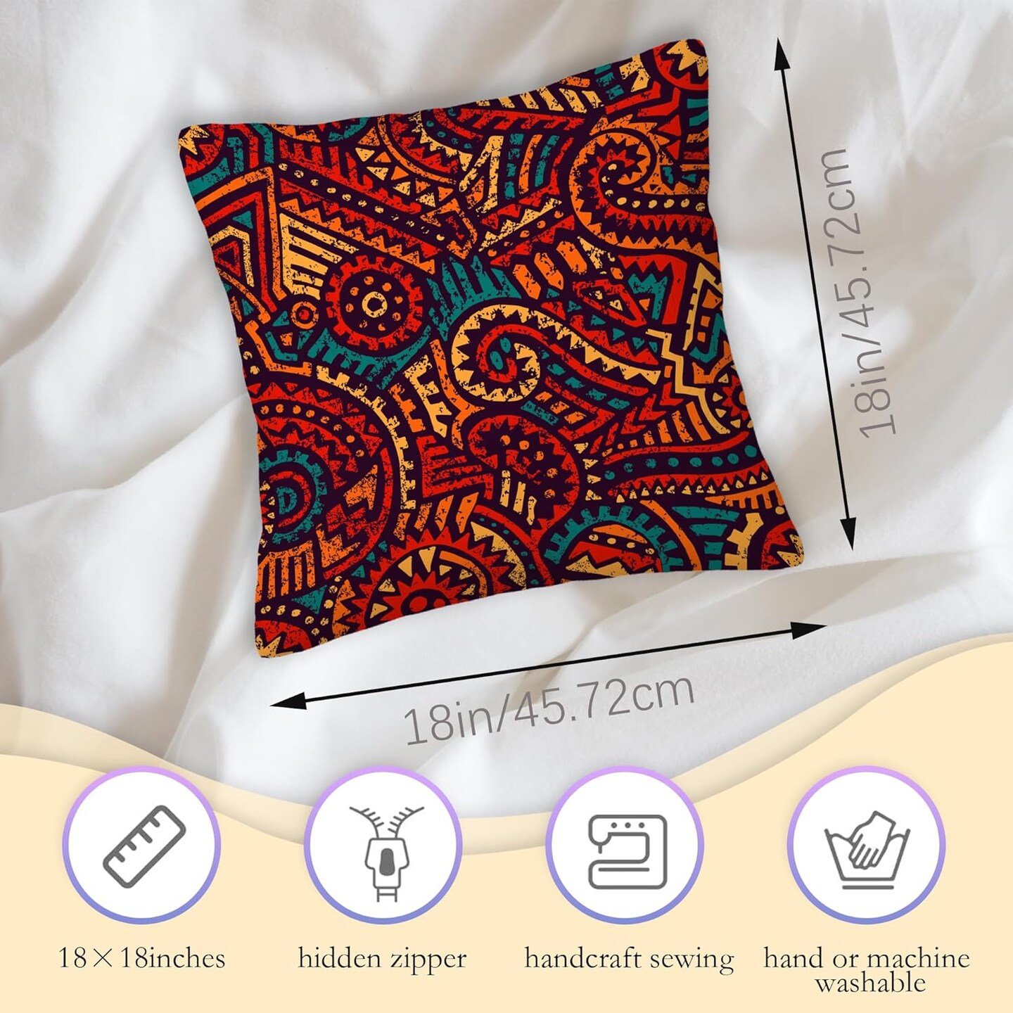 African Boho Pillow Covers,Vintage Ethnic Throw Pillow Cases 18x18 in Decorative Double-Sided Square Pillowcases Set of 2 for Home Decor Living Room Sofa Bedroom Outdoor
