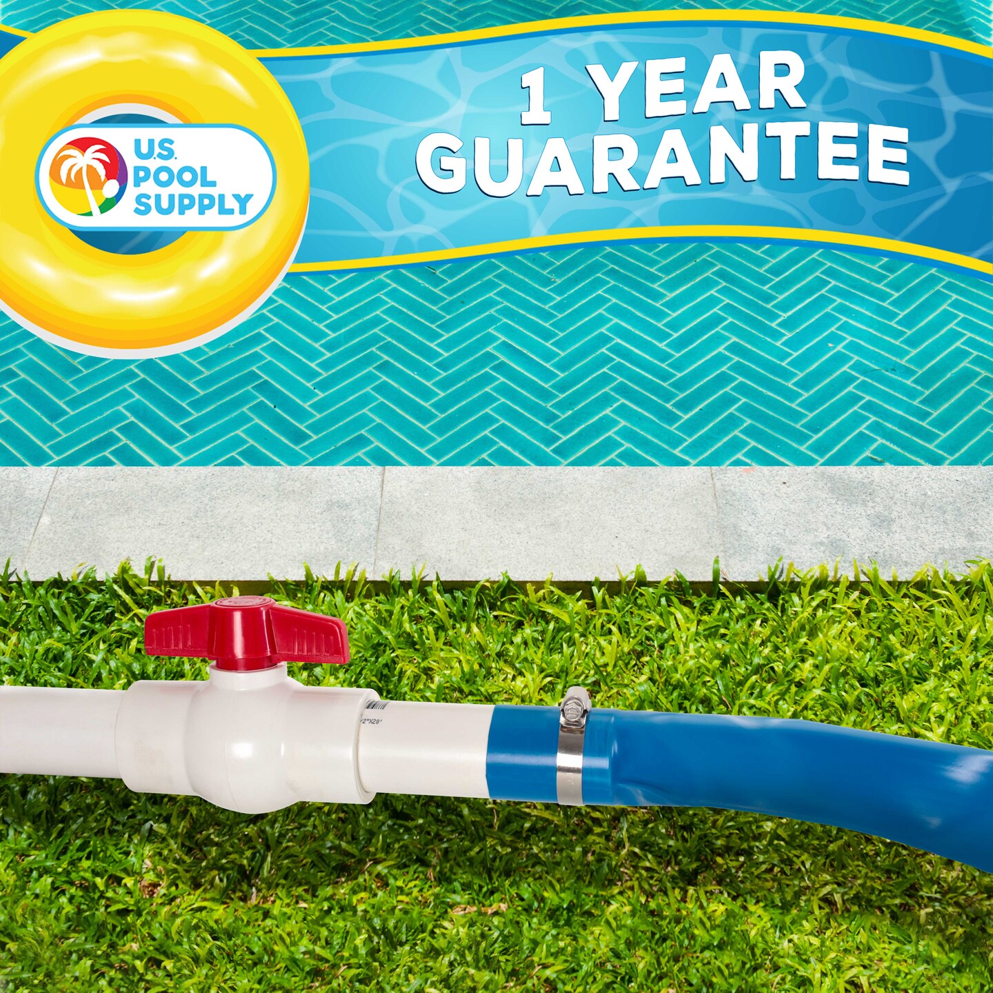 U.S. Pool Supply&#xAE; 1-1/2&#x22; x 100&#x27; Heavy Duty Blue Swimming Pool Backwash Hose with Hose Clamp