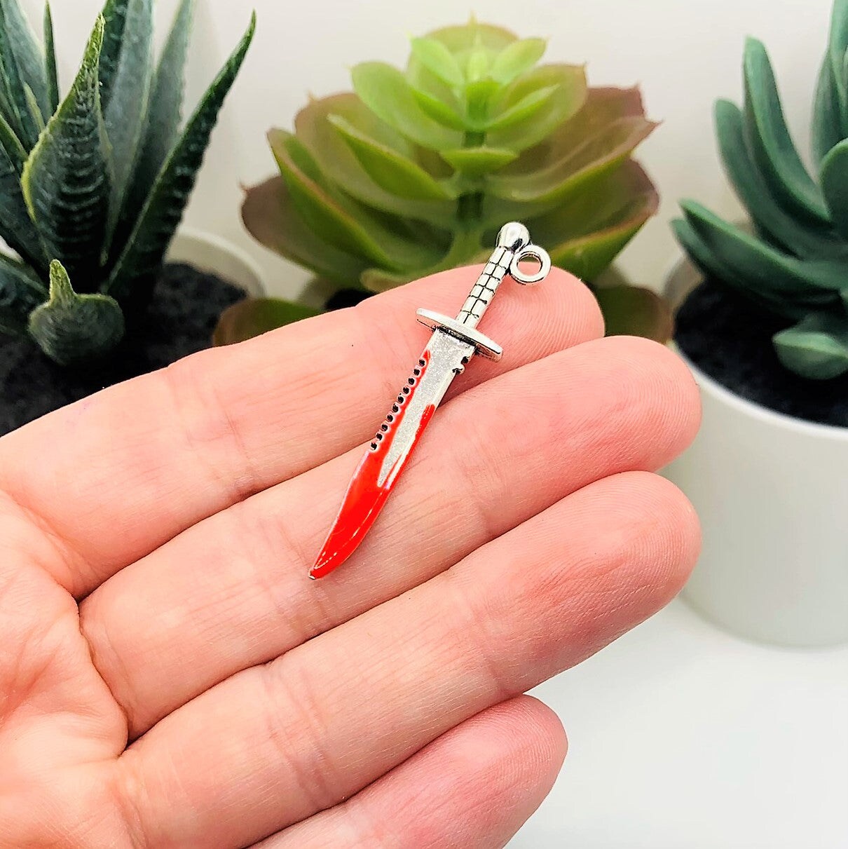 1, 4, 20 or 50 Pieces: Bloody Hunting Knife Charms, Double Sided
