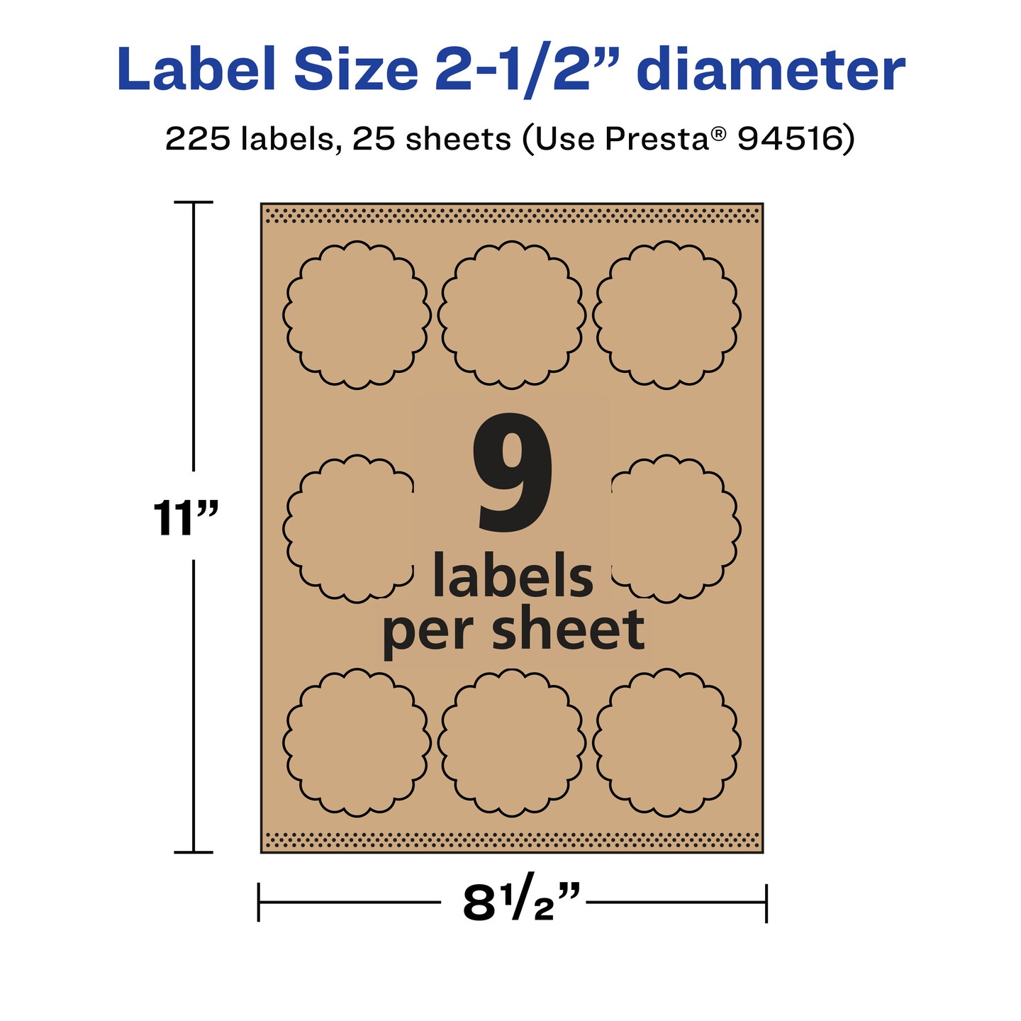 Avery Kraft Brown Round Scalloped Labels with Sure Feed, 2.5&#x22; diameter