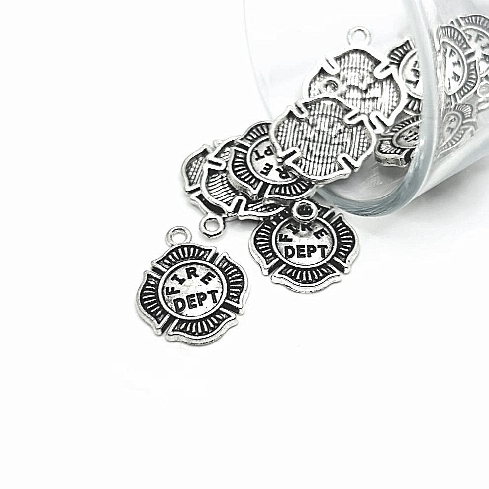 1, 4, 20 or 50 Pieces: Antique Silver Fireman Badge Symbol Charms