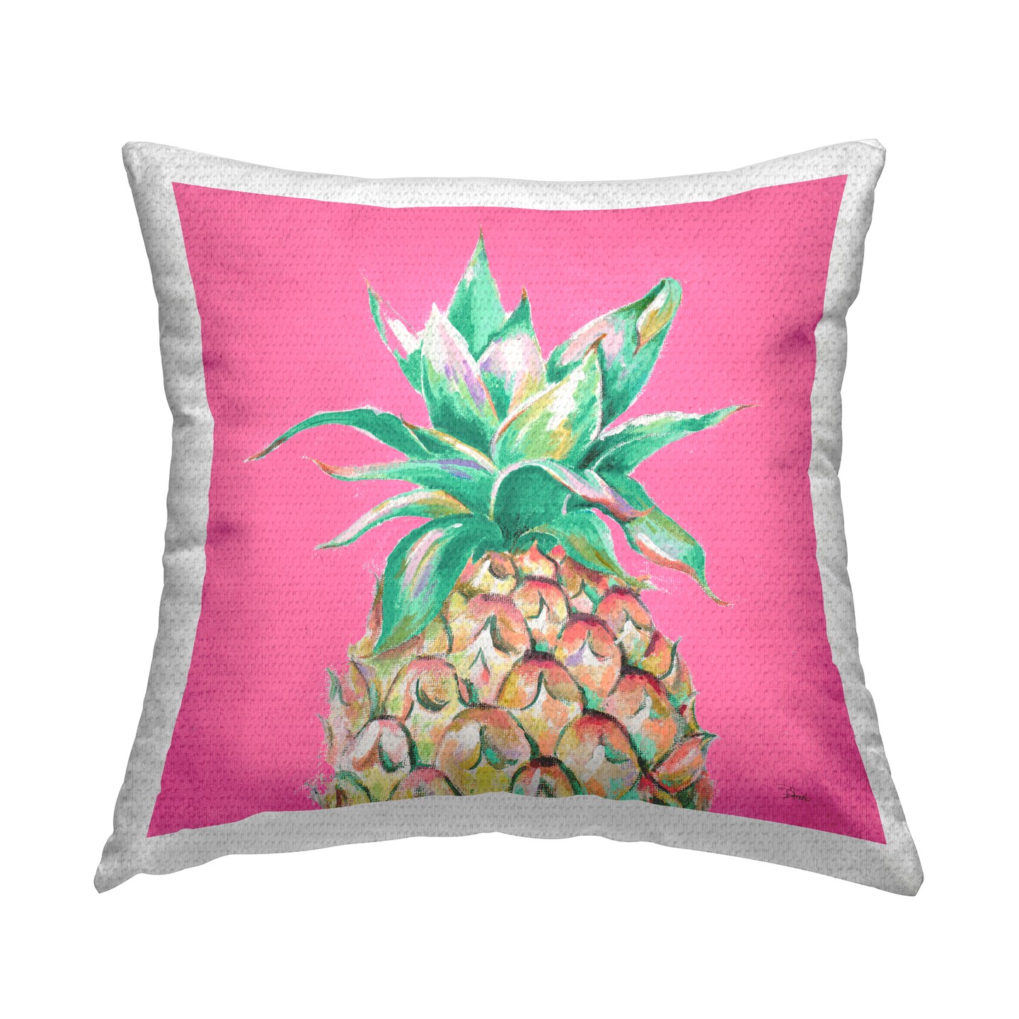 Pineapple on Pink Outdoor Printed Pillow Design by Patricia Pinto, 18 x 7 x 18