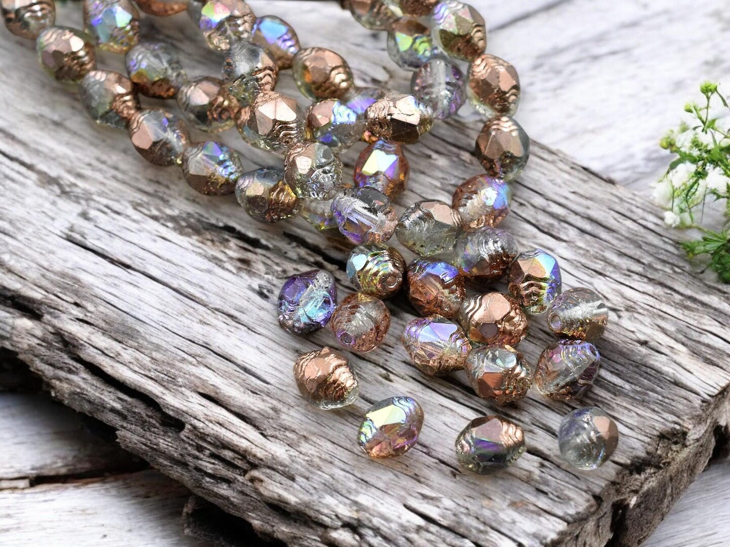 *15* 6x8mm Copper Rainbow Washed Crystal Oval Cathedral Beads