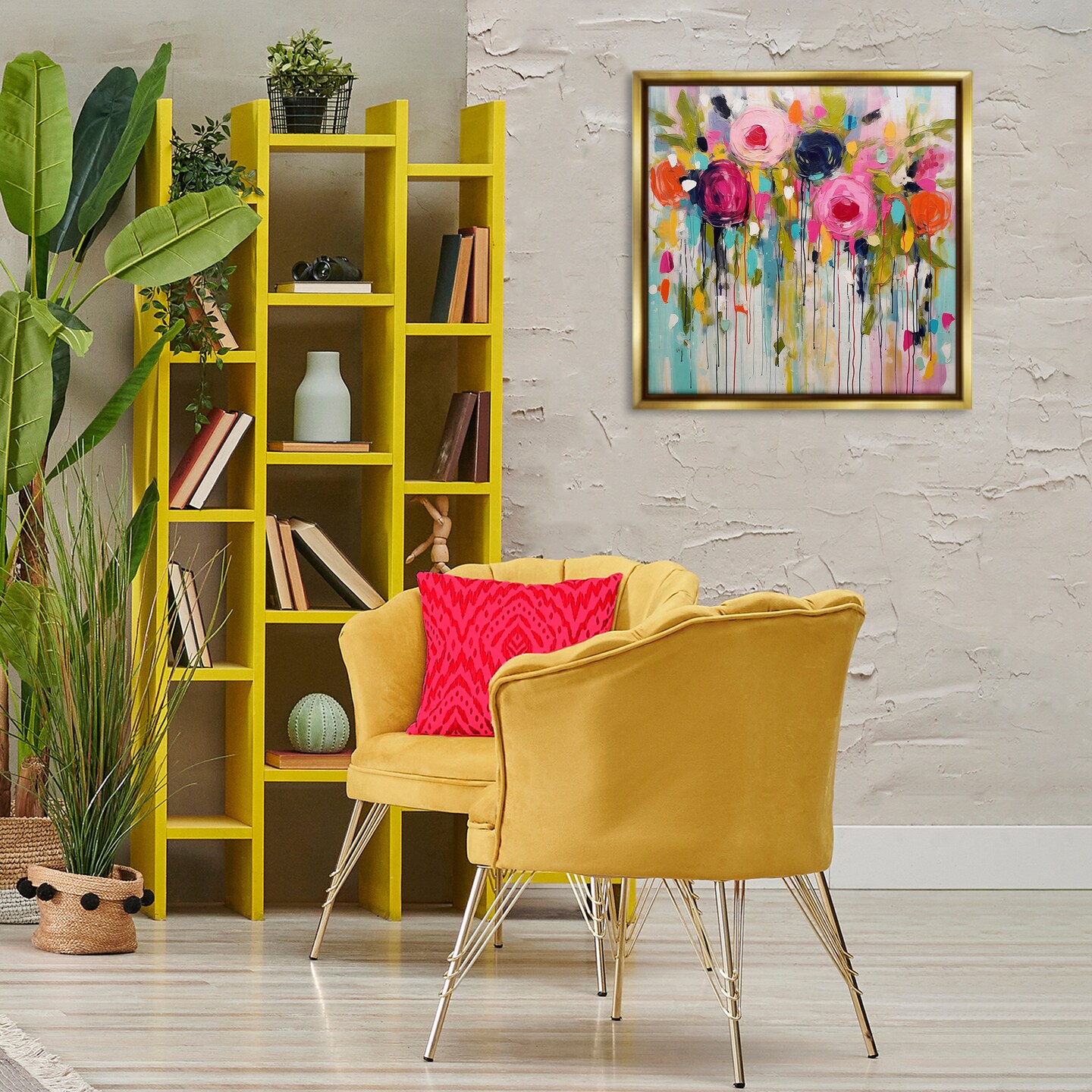 Stupell Industries Paint Drip Roses Framed Floater Canvas Wall Art Design by Irena Orlov