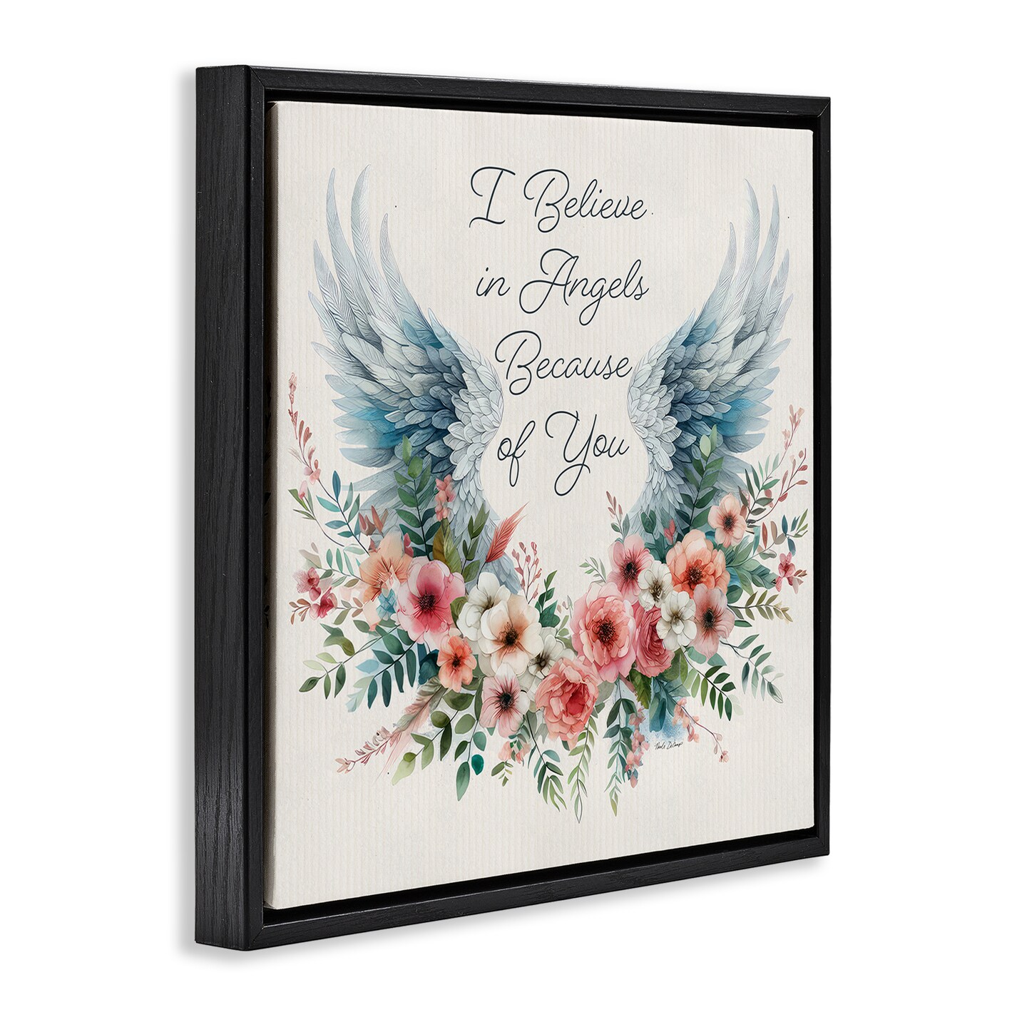 Stupell Industries Floral Believe In Angels Framed Floater Canvas Wall Art Design by Nicole DeCamp