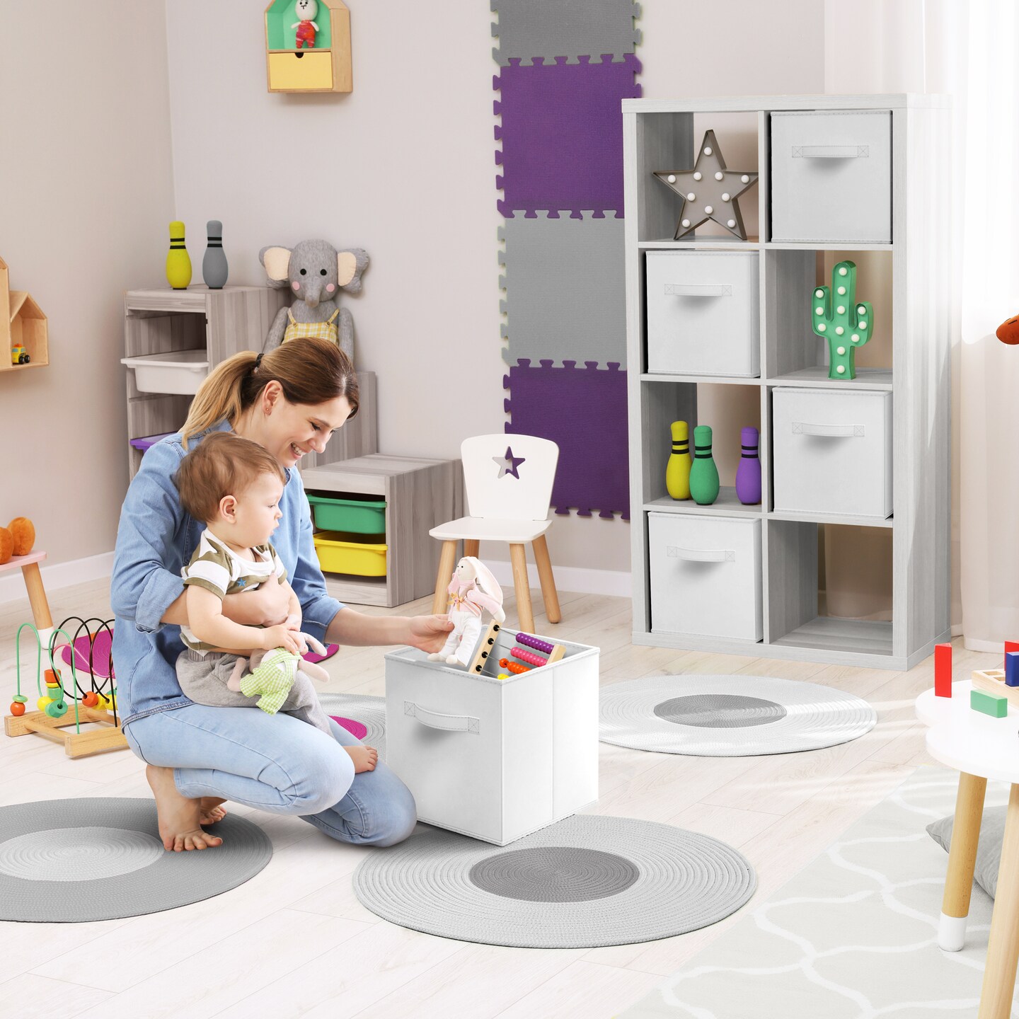 Sorbus 6 Pack 13 Inch Foldable Storage Cubes with Handles- for Organizing Home, Shelves, Nursery, Playroom, Closet and More