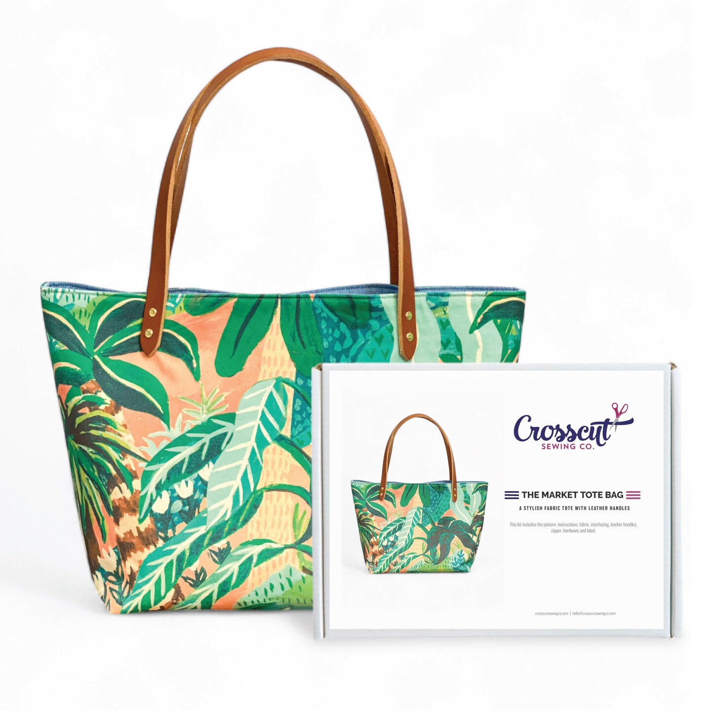 Crosscut Sewing Co.® Market Tote Bag Sewing Project Kit for Beginners with Fabric, Instructions and Video
