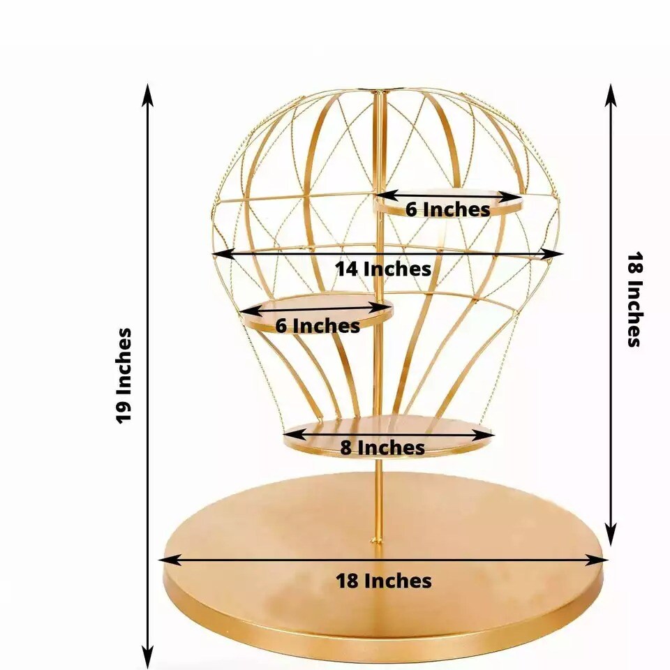 19 in tall Gold 4 Tier Metal Hot Air Balloon Cupcake Holder Dessert Display