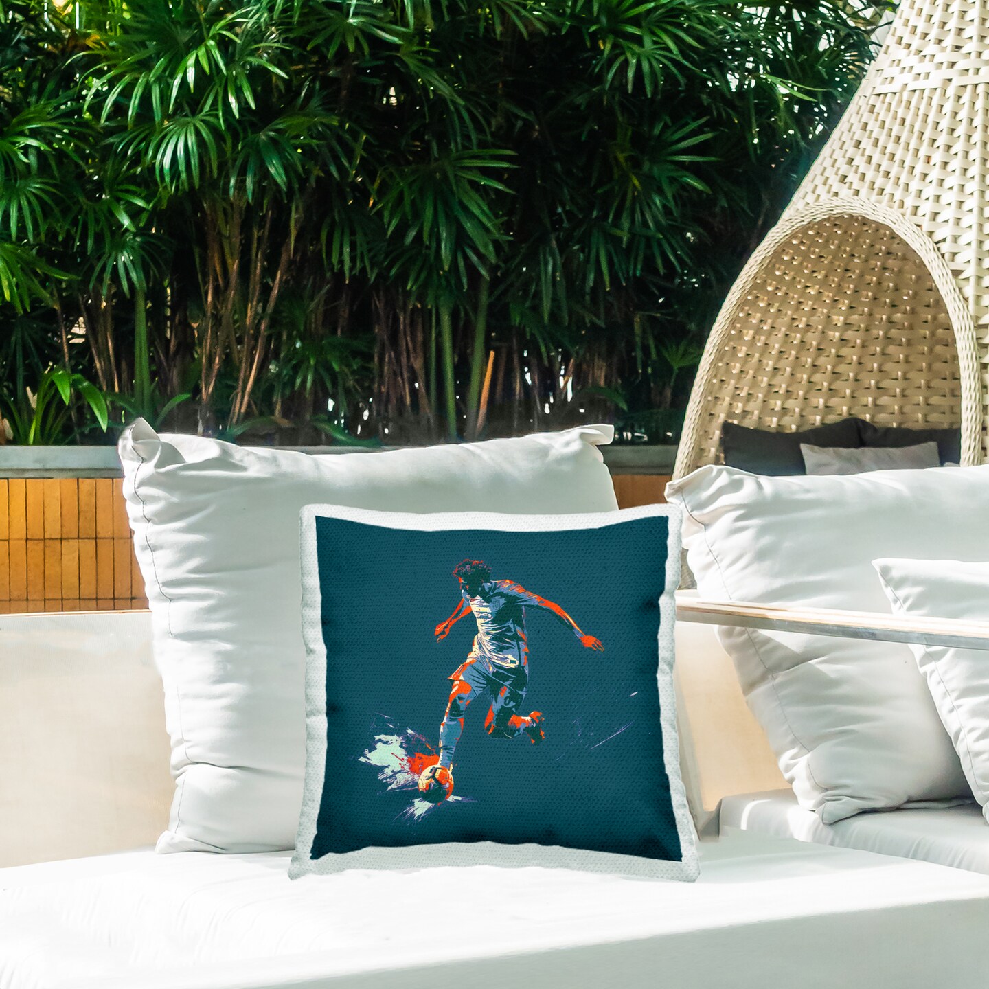 Winning Soccer Goal Outdoor Printed Pillow Design by Lazar Studio, 18 x 7 x 18