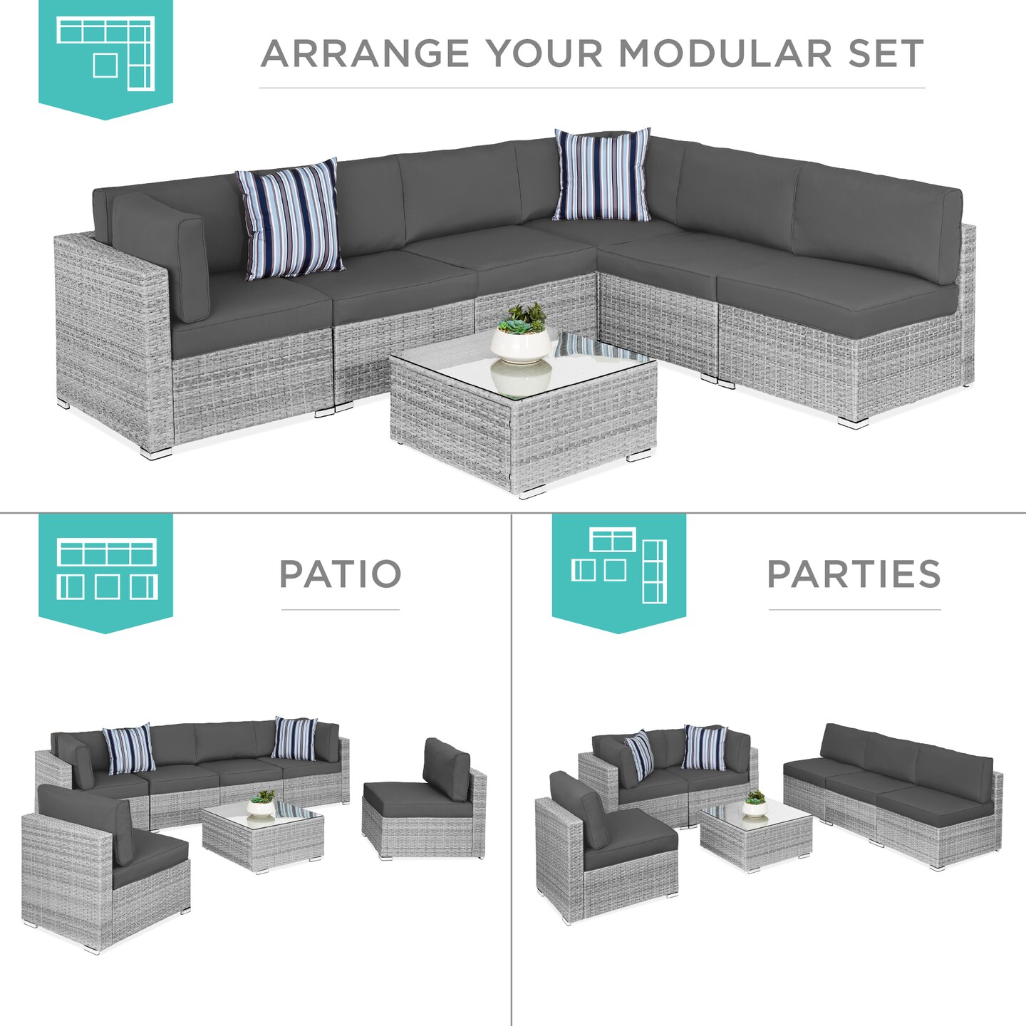 Best Choice Products 7-Piece Outdoor Modular Patio Conversation Furniture, Wicker Sectional Set