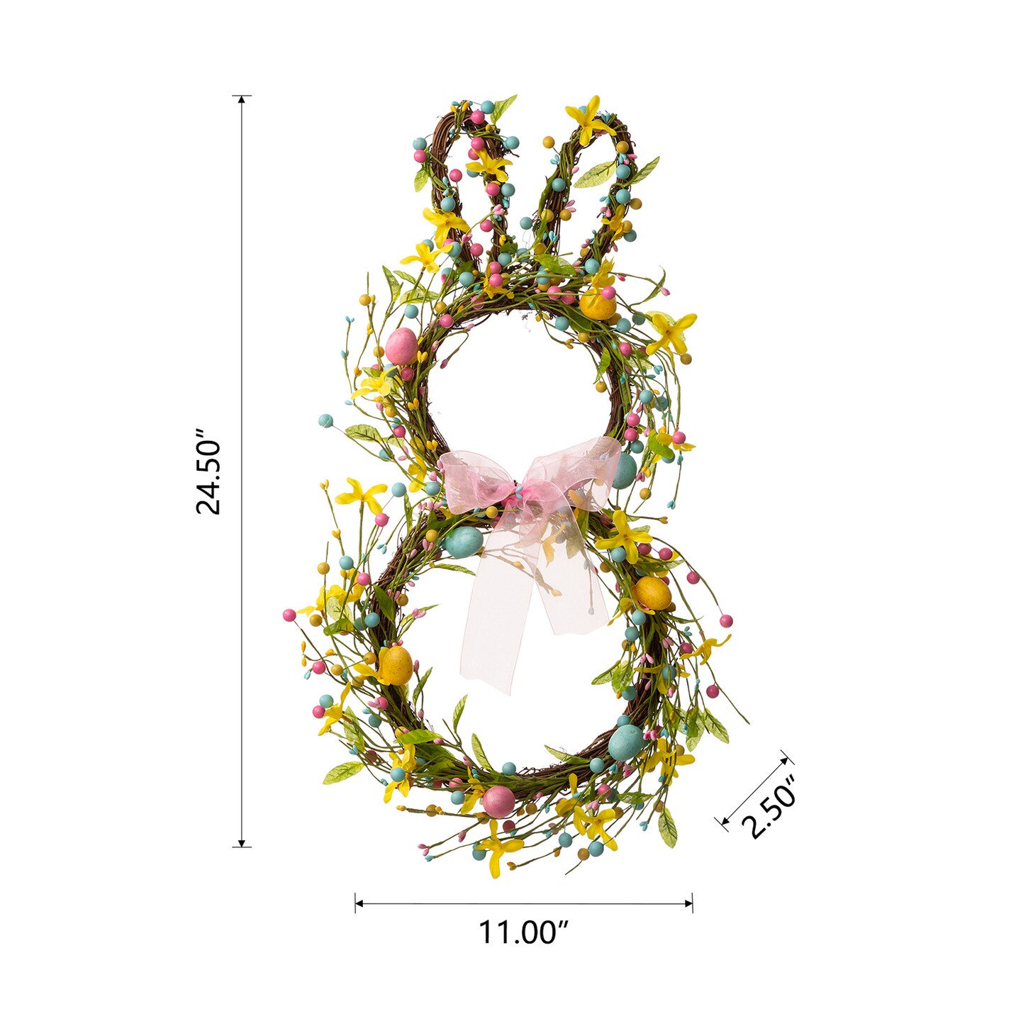 Set of 2 24.5"H Easter Spring Bunny Shaped Eggs Wreath with Satin Ribbon Bow for Front Door Wall Decor
