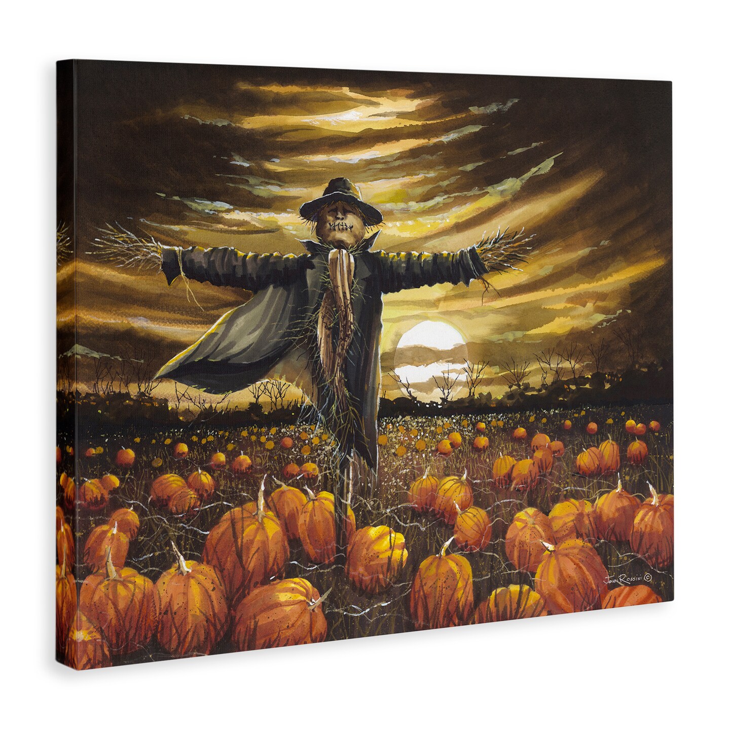 Stupell Industries Scarecrow in Pumpkin Field Canvas Wall Art Design by John Rossini