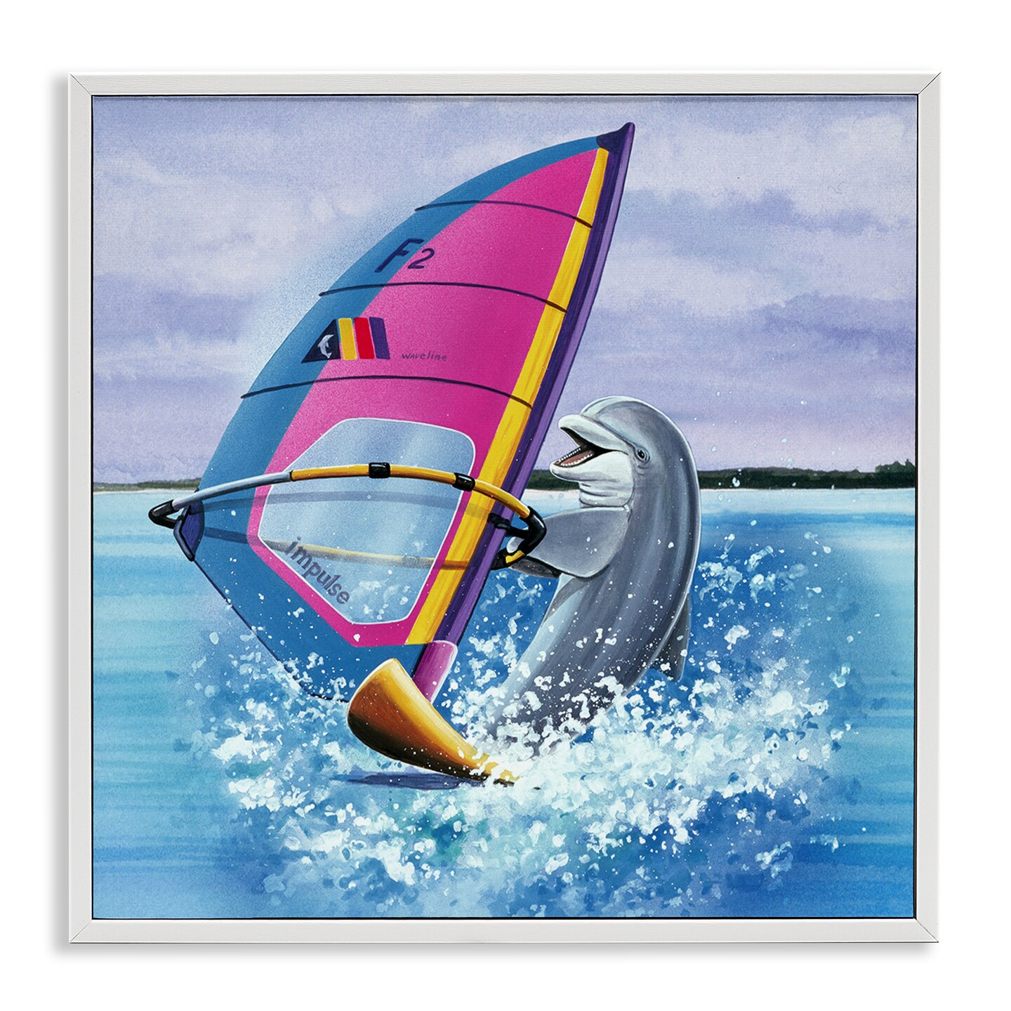Stupell Industries Wind Surfer Dolphin Framed Giclee Wall Art Design by Art Brands Holdings, LLC.