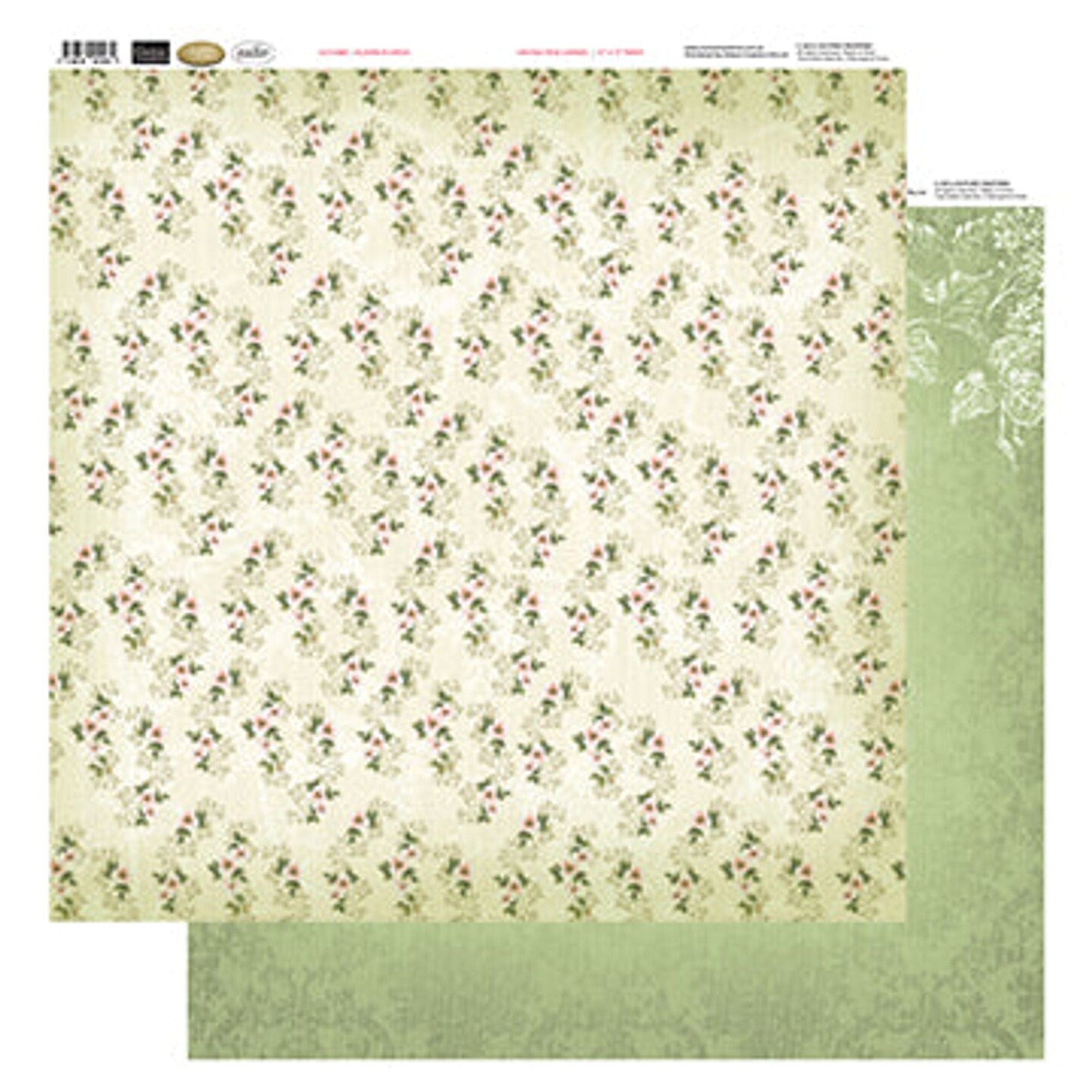 Couture Creations 12 x12 Patterned Paper  - Blooms In Green - Vintage Rose Collection (5)