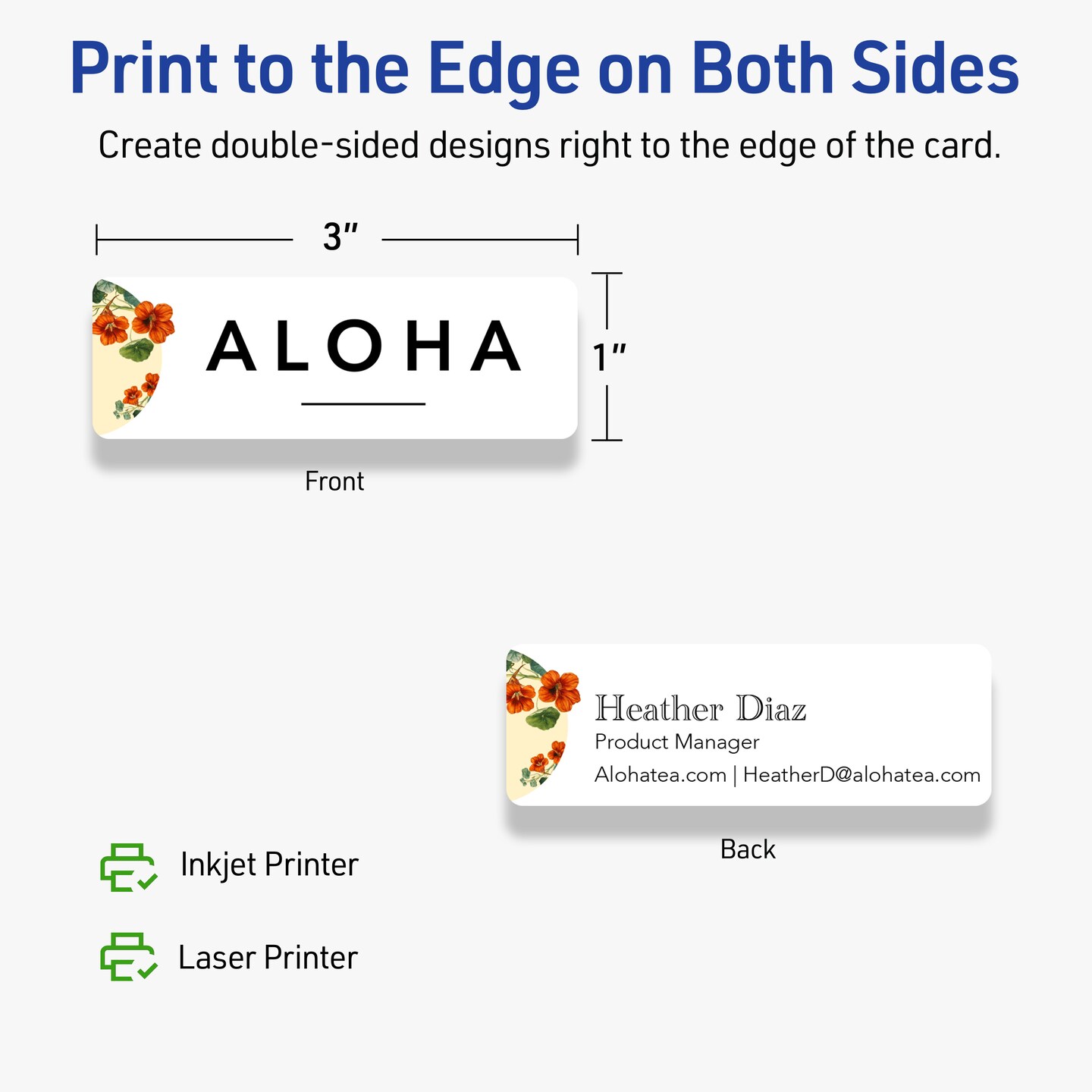 1&#x22; x 3&#x22; Rectangle Rounded Corners, Matte White Business Cards