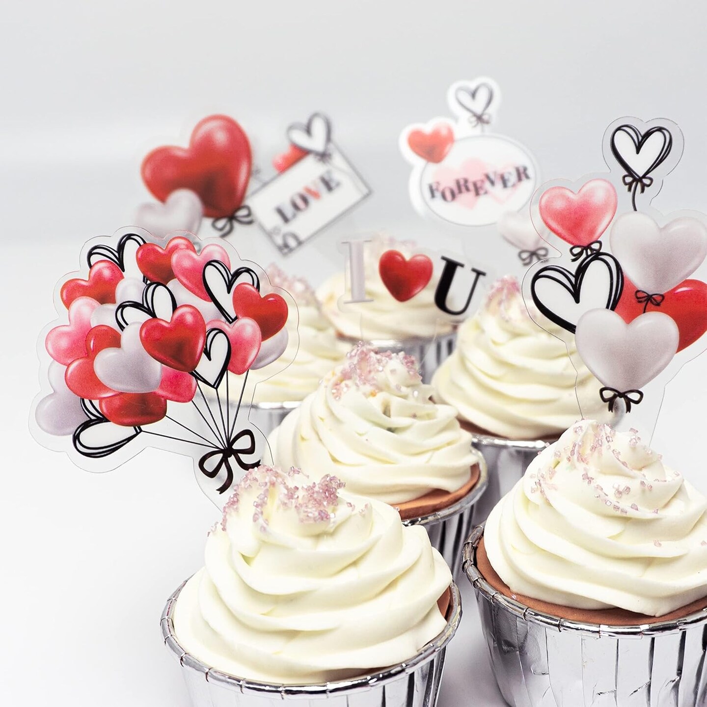 33 Pcs Love Heart Cupcake Topper Red White Pink Valentine&#x2019;s Day Muffin Cake Decorations Mothers Day Birthday Proposal Engagement Anniversary Party Supplies Love Romantic Topper Bulk Picks