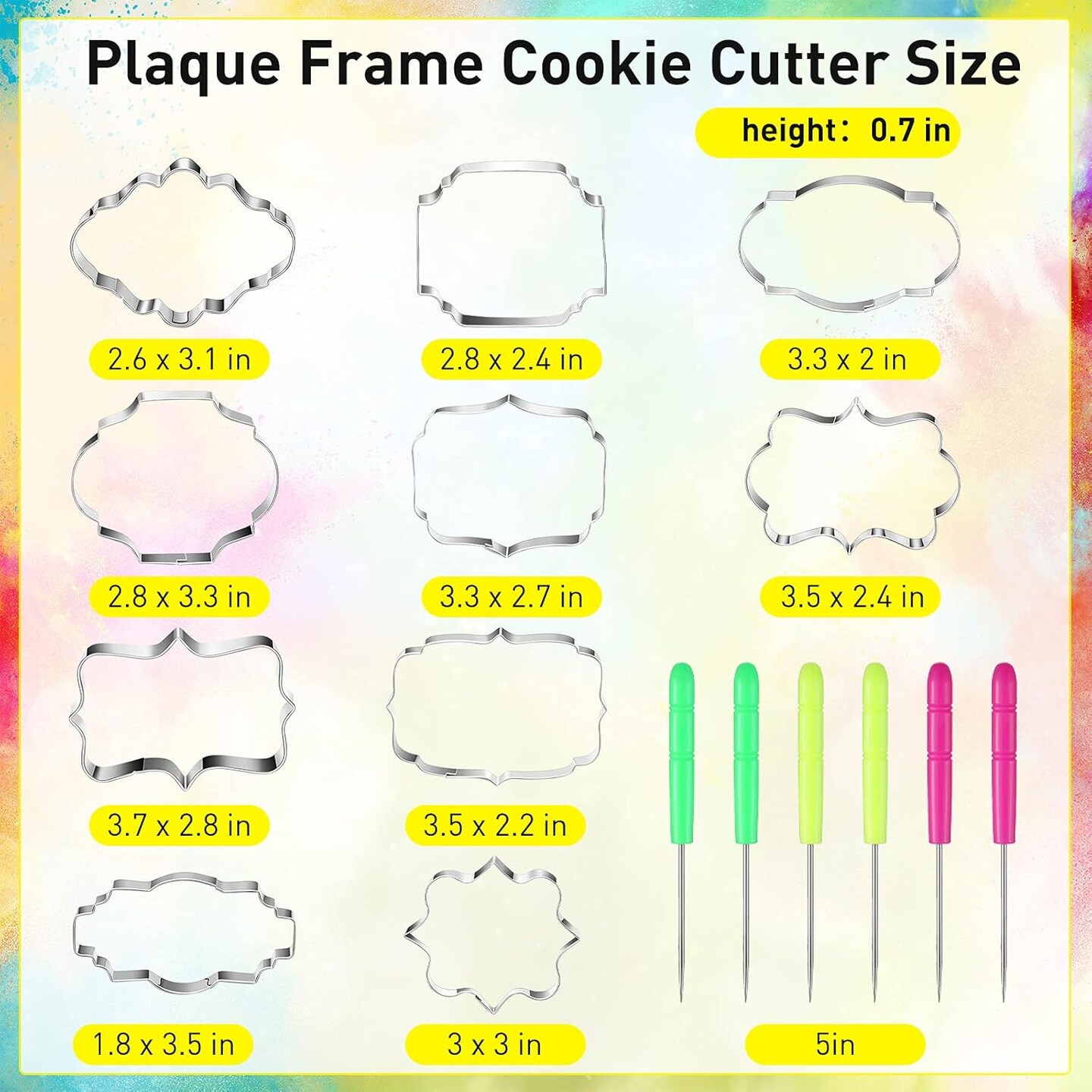 10-Piece Plaque Frame Cookie Cutter Set Stainless Steel &#x26; 6 Sugar Pins