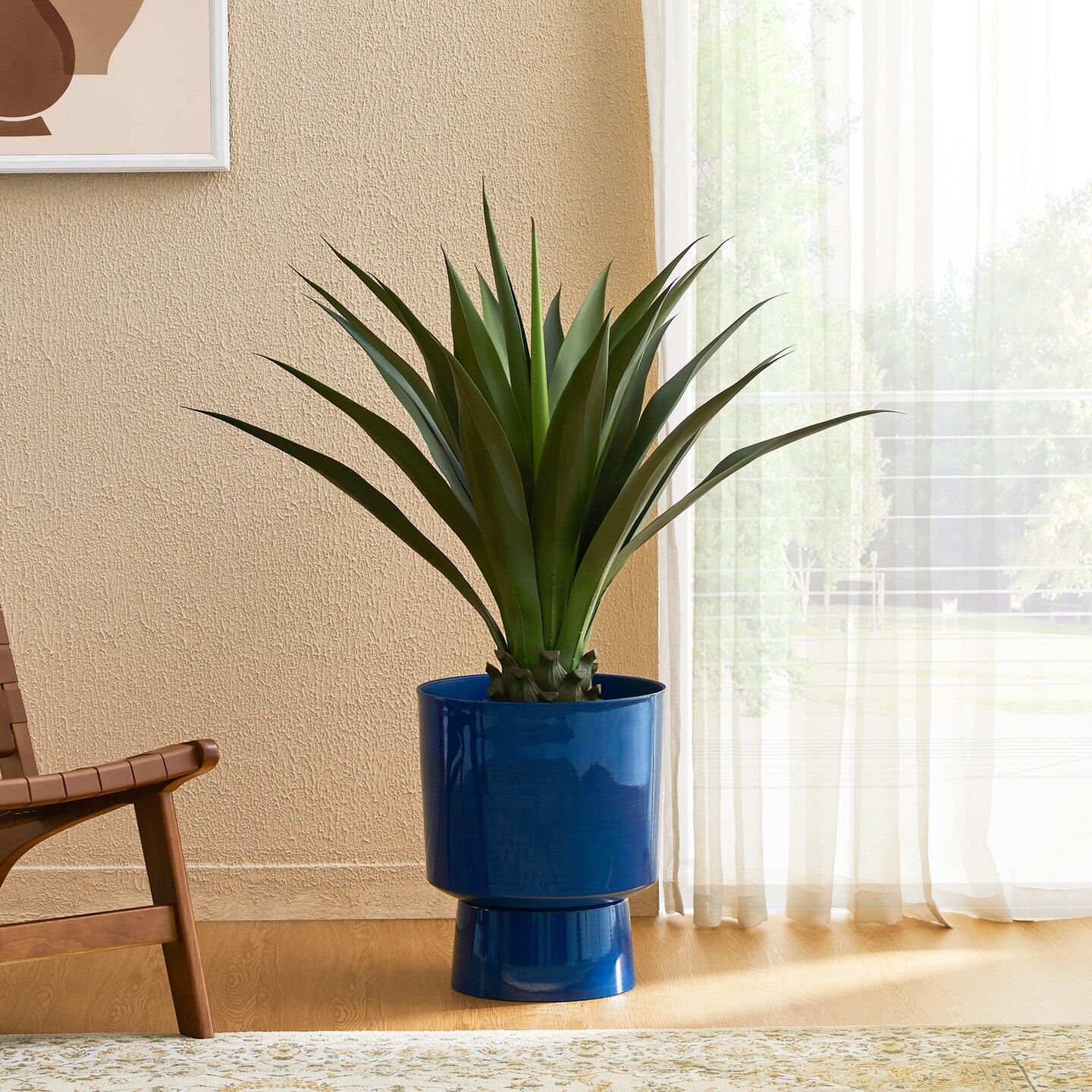 16.75&#x22;H Set of 2 Cobalt Blue Faux Ceramic Urn Plastic Planter