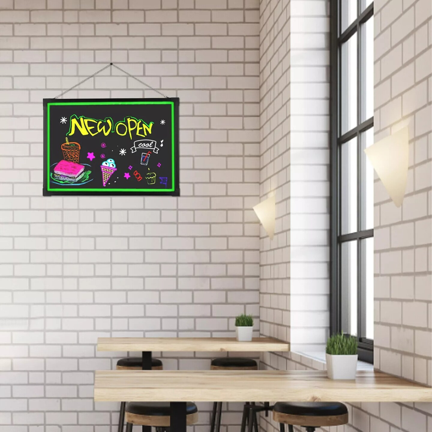 LED Message Writing Board 32"x24" Illuminated Erasable Neon Menu Sign Board DIY