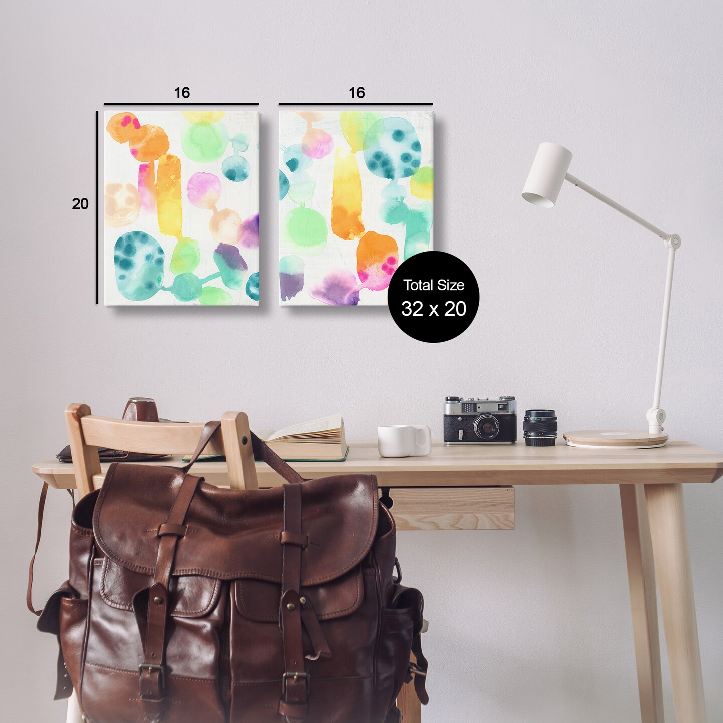 Stupell Industries Neon Colorful Abstract Shapes 2 pc Canvas Wall Art Set Design by June Erica Vess