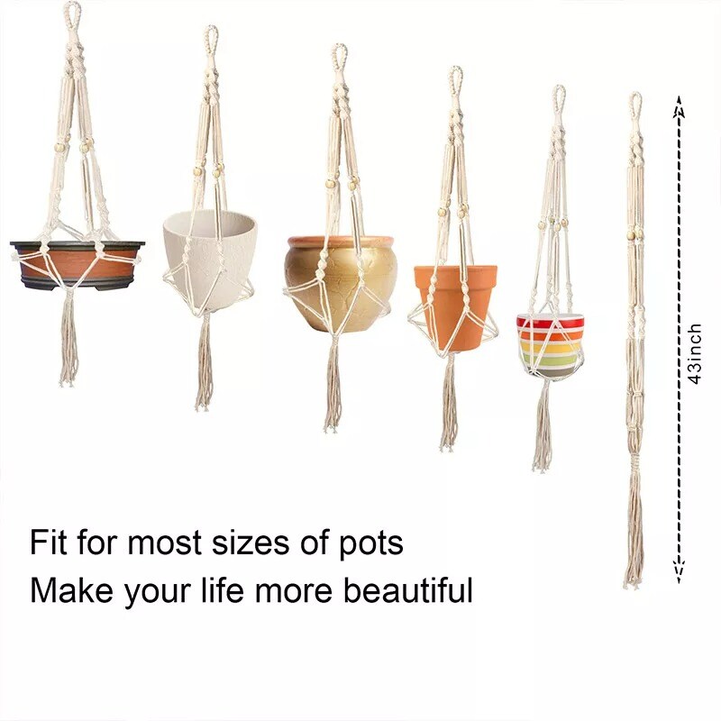 2Pack Garden Plant Hanger Macrame Hanging Planter Basket Rope Pot Holder Decor