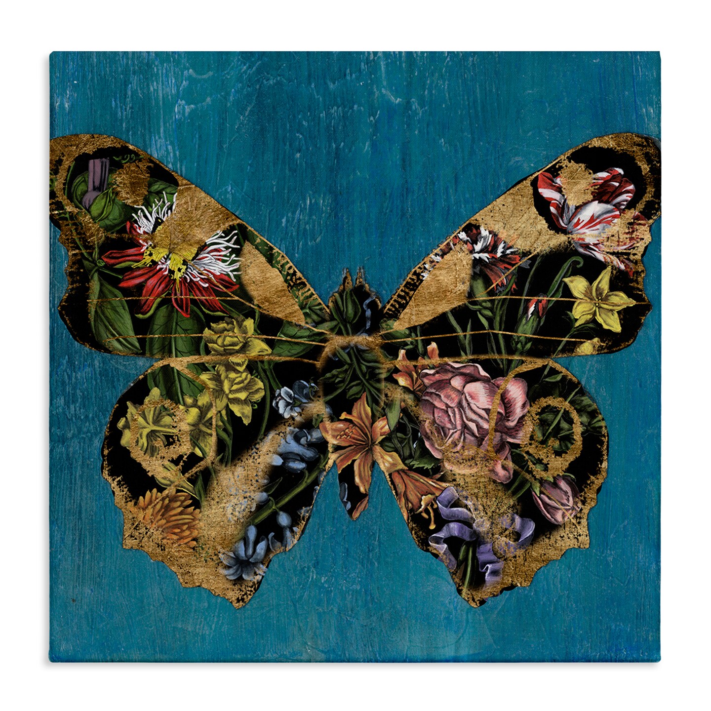 Stupell Industries Vivid Blue with Butterfly Canvas Wall Art Design by ...