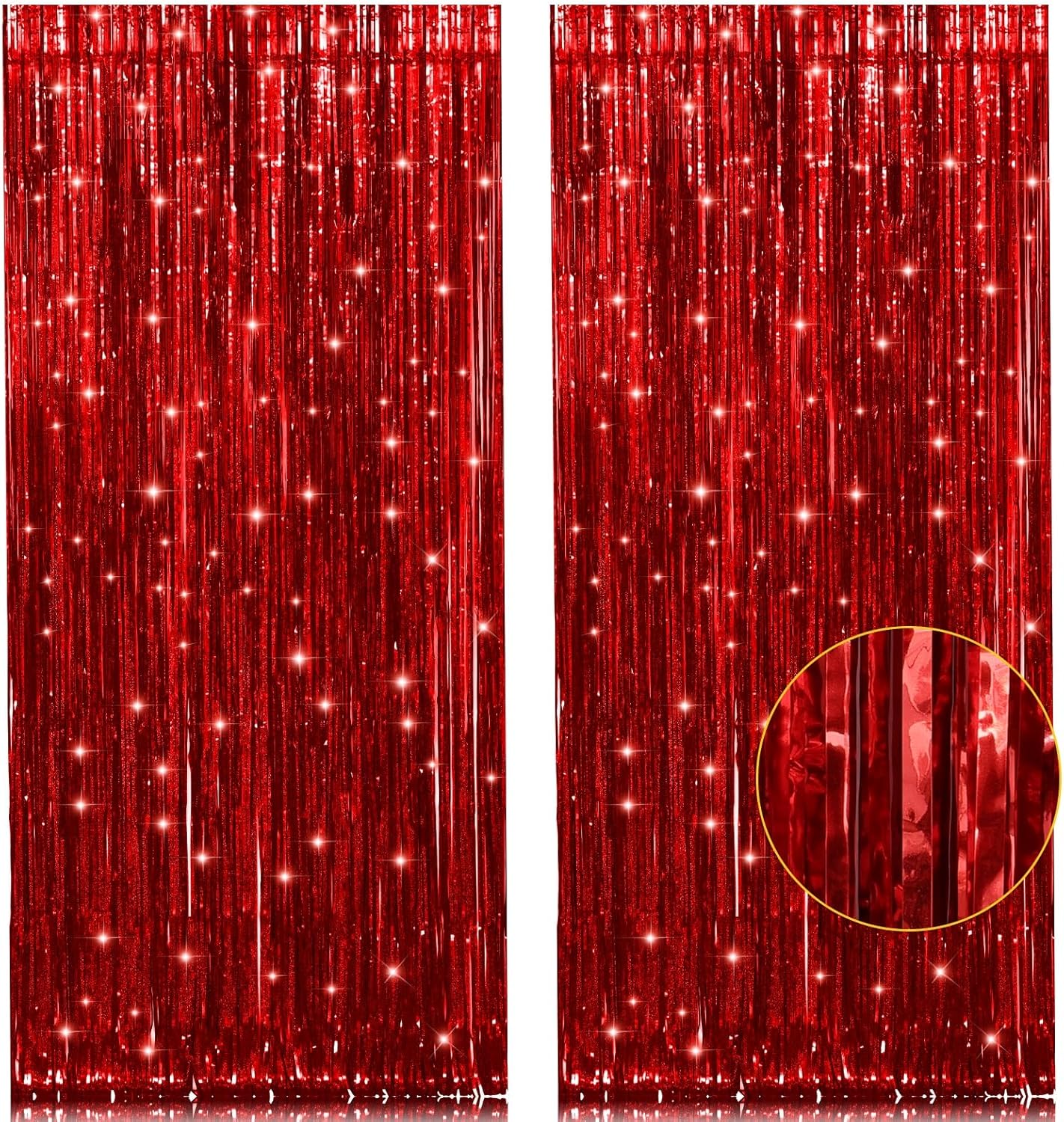 2 Pack Red Metallic Tinsel Foil Fringe Curtain, 3.2Ft x 8.2Ft Tinsel Curtain Party Photo Backdrop Streamers for Door Wall Window Curtains Background Birthday Christmas Valentines Day Decorations