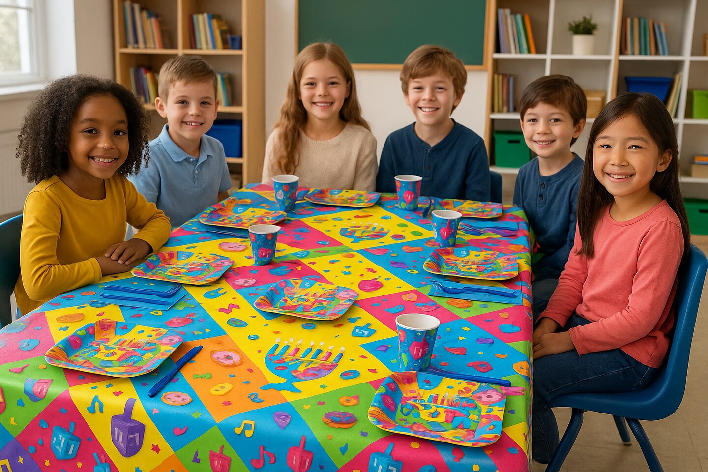 Chanukah Tablecloth, Yiddish Design – Disposable Hanukkah Party & Classroom Table Cover, 1 Pack