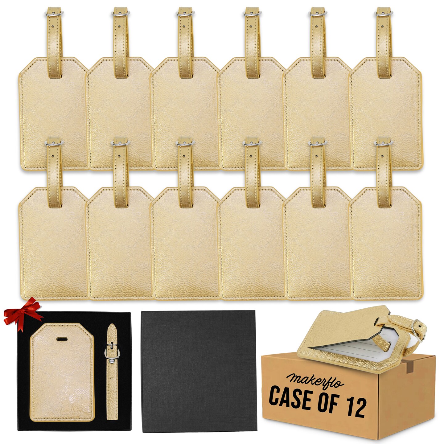MakerFlo Laserette™ Luggage Tag Blank, Pack of 12 Engravable Leatherette Travel Bag Tag with Privacy Flap, Laser Engraving Material, Wholesale & Bulk