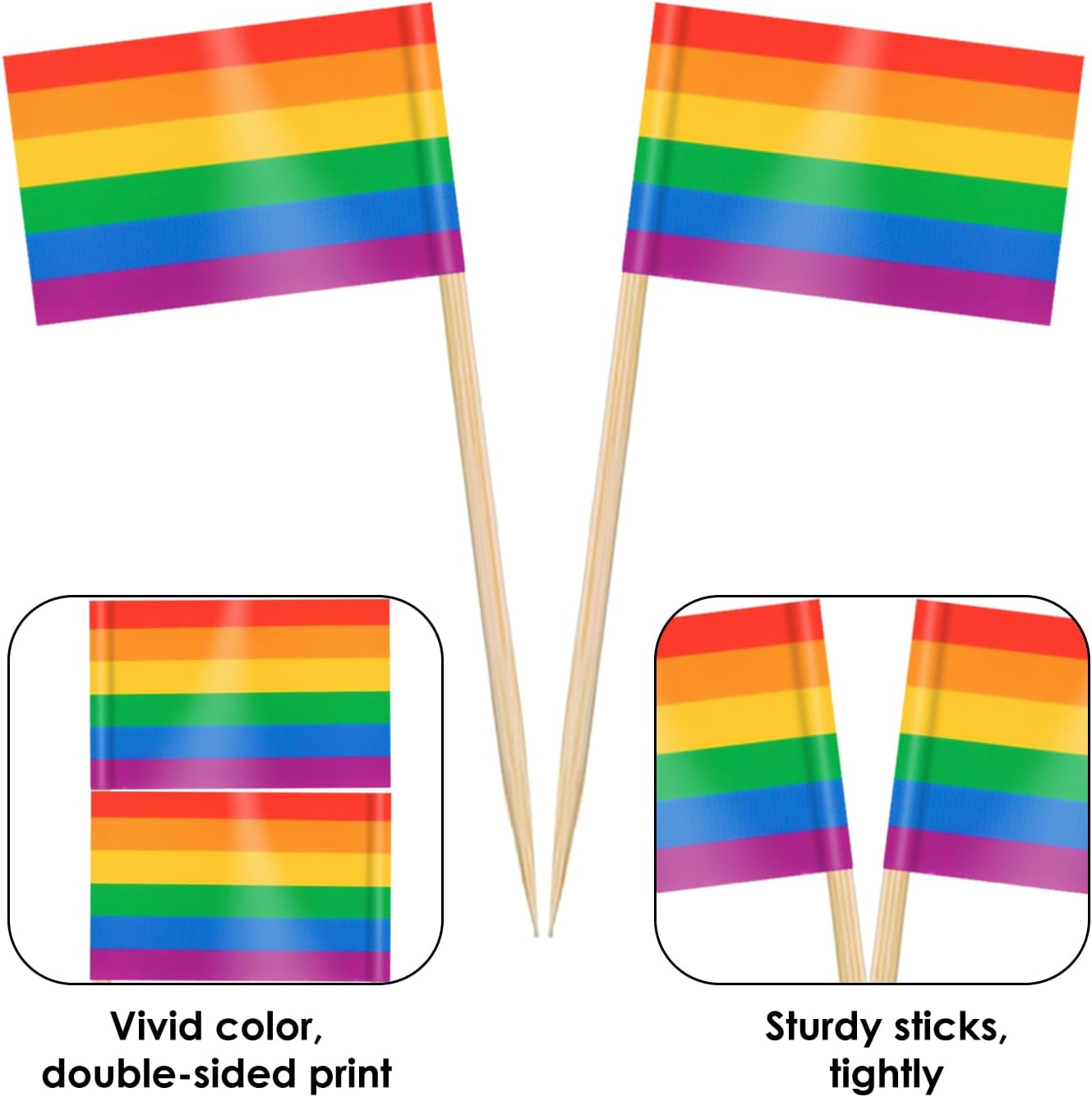 100 Pcs Rainbow Toothpick Flags for Pride Month – Mini LGBTQ Cupcake Toppers & Cocktail Picks, Colorful Pride Party Decorations