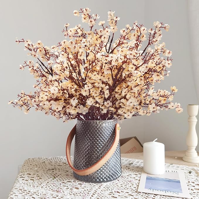 5PCS Champagne Artificial Baby’s Breath Flowers – Real Touch Silk Faux Baby Breath Stems for Vase Arrangement, Wedding, Spring Decor, Floral Centerpieces & Home Decoration
